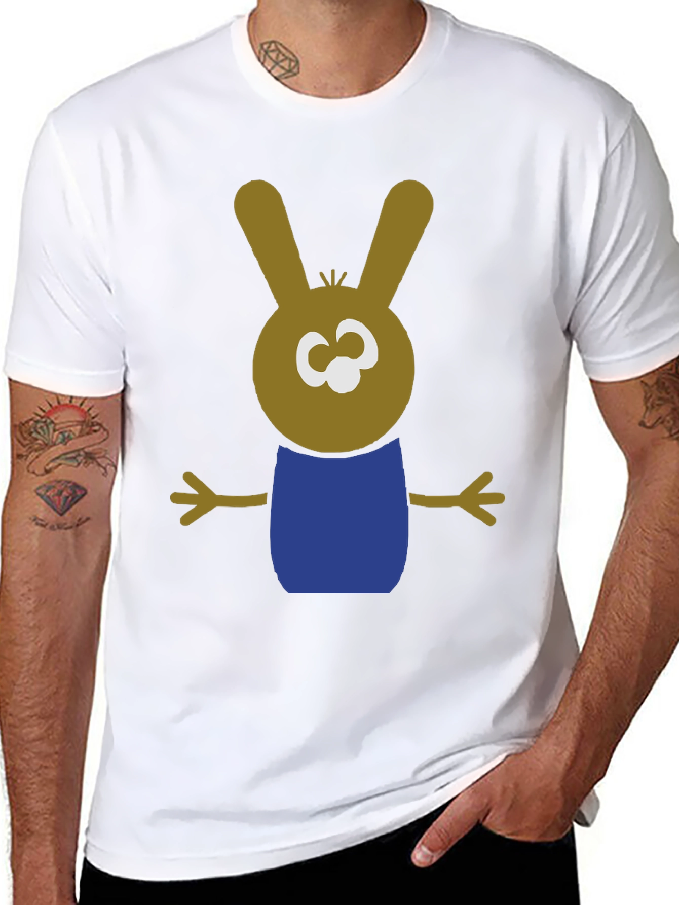 Cartoon Bunny Graphic Tee - Black Cotton Blend Shirt