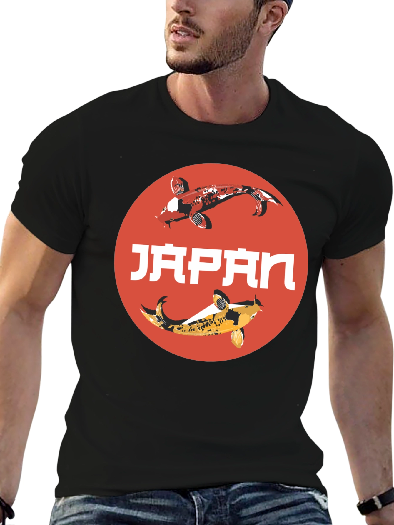 Japan Koi Fish Graphic T-Shirt - Black