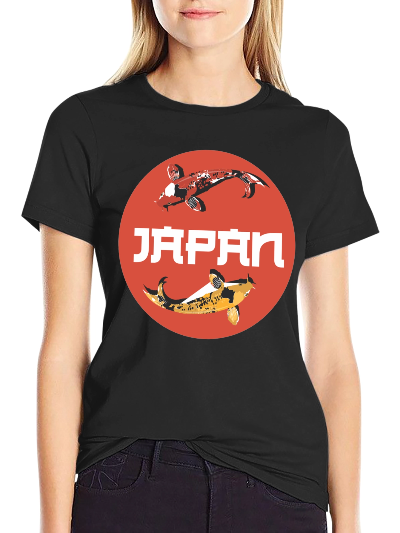 Japan Koi Fish Graphic T-Shirt - Black