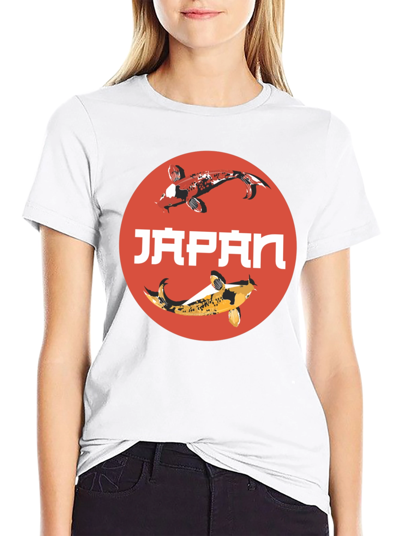 Japan Koi Fish Graphic T-Shirt - Black