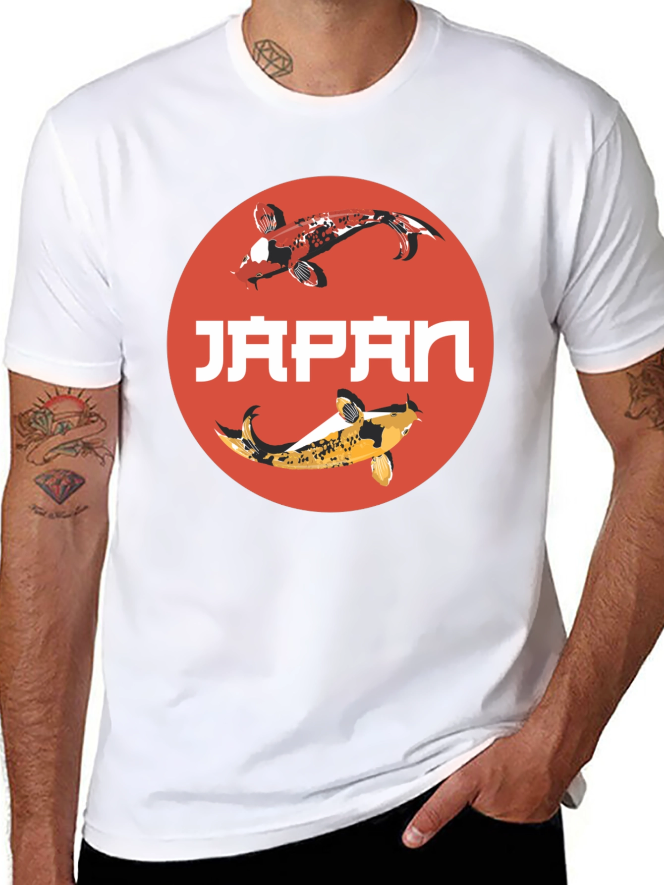 Japan Koi Fish Graphic T-Shirt - Black