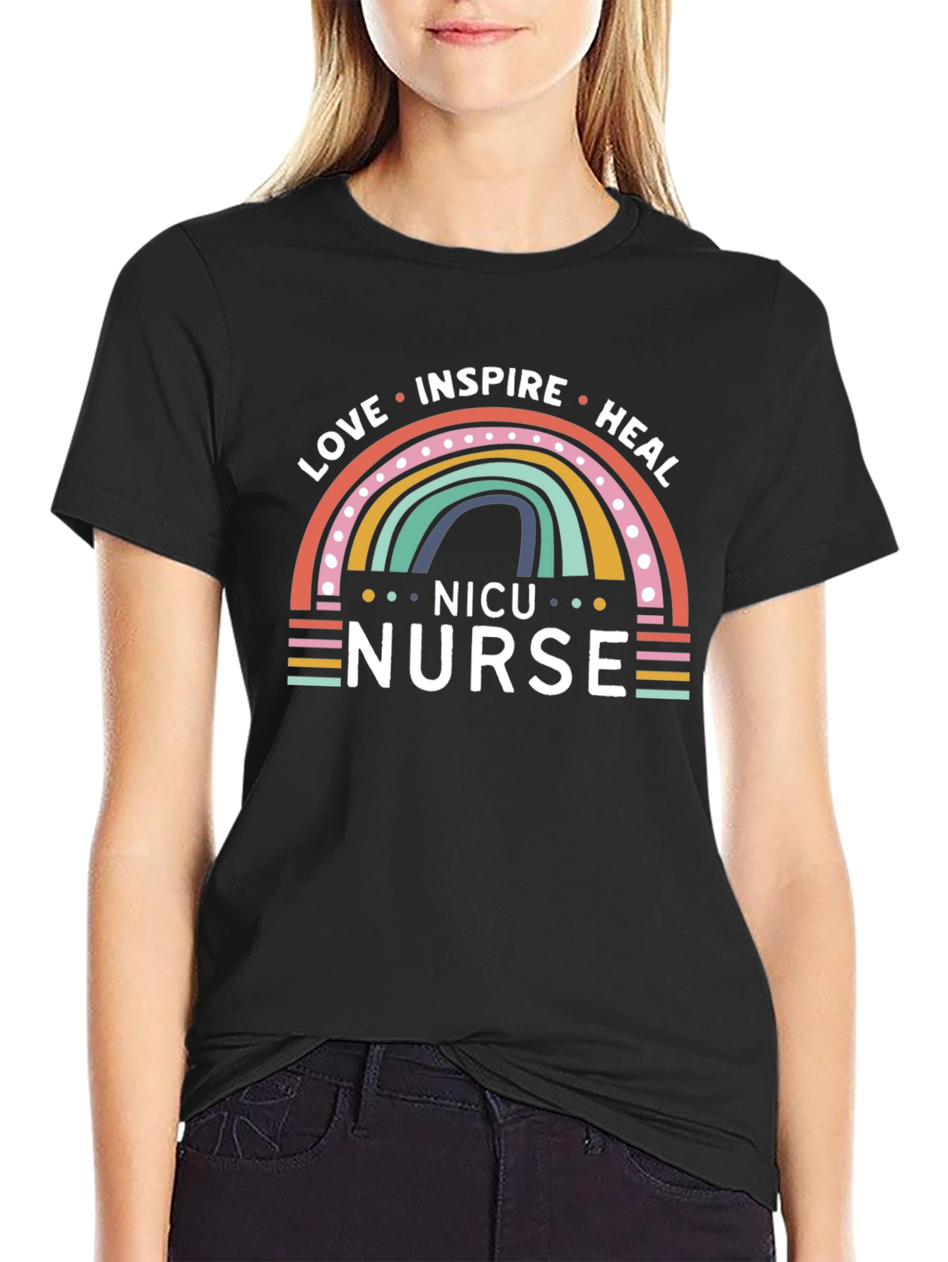 NICU Nurse Rainbow Graphic T-Shirt