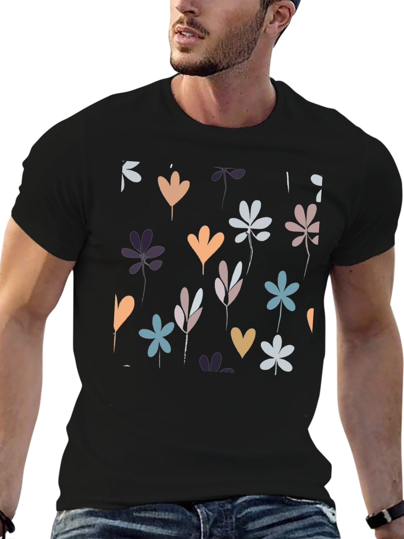 Floral Print Black Tee