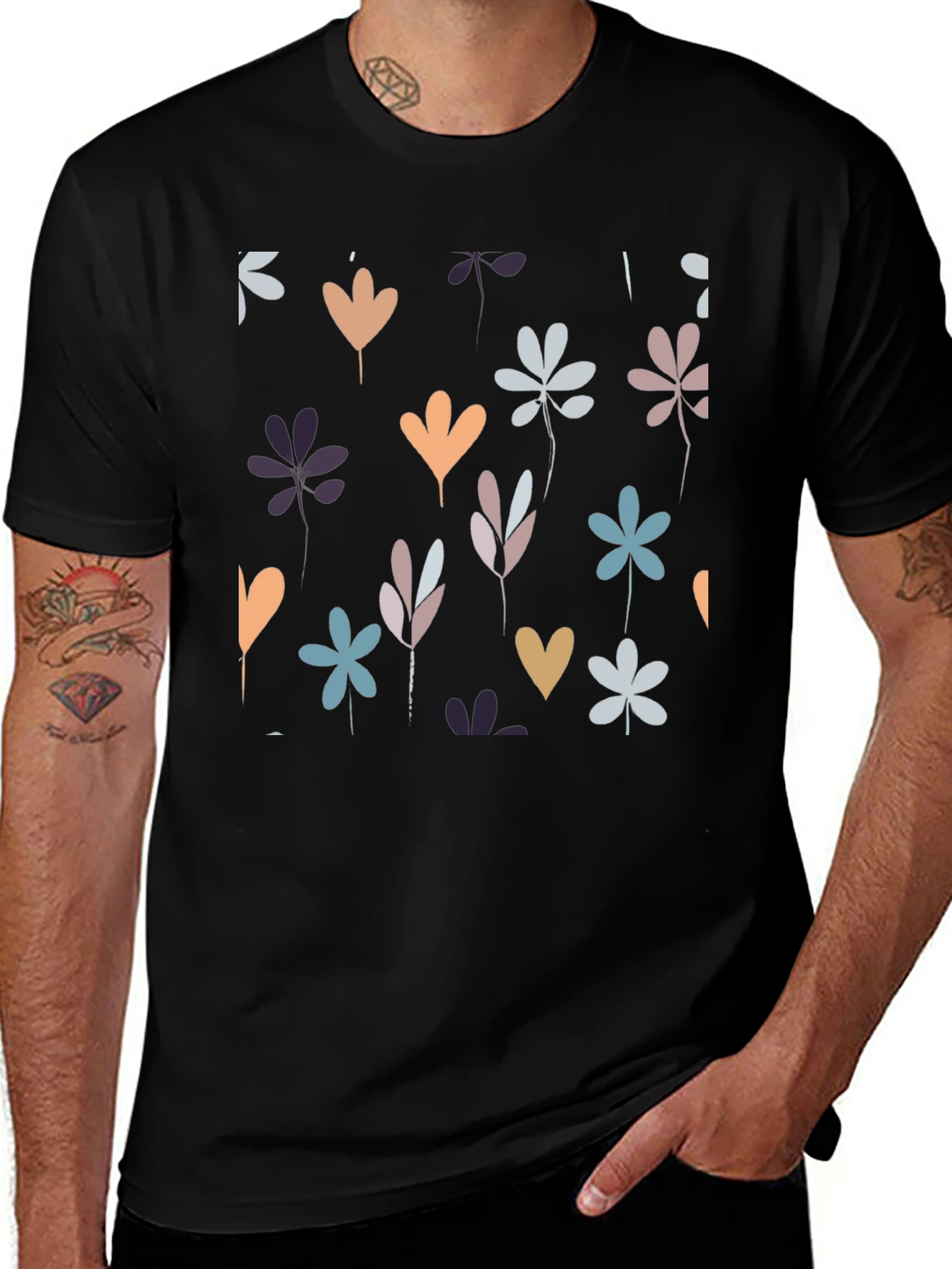 Floral Print Black Tee
