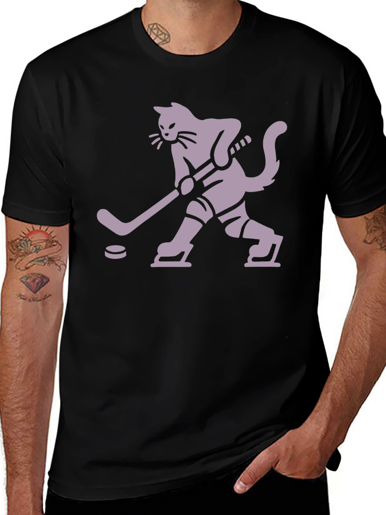Hockey Cat T-Shirt - Black Unique Design