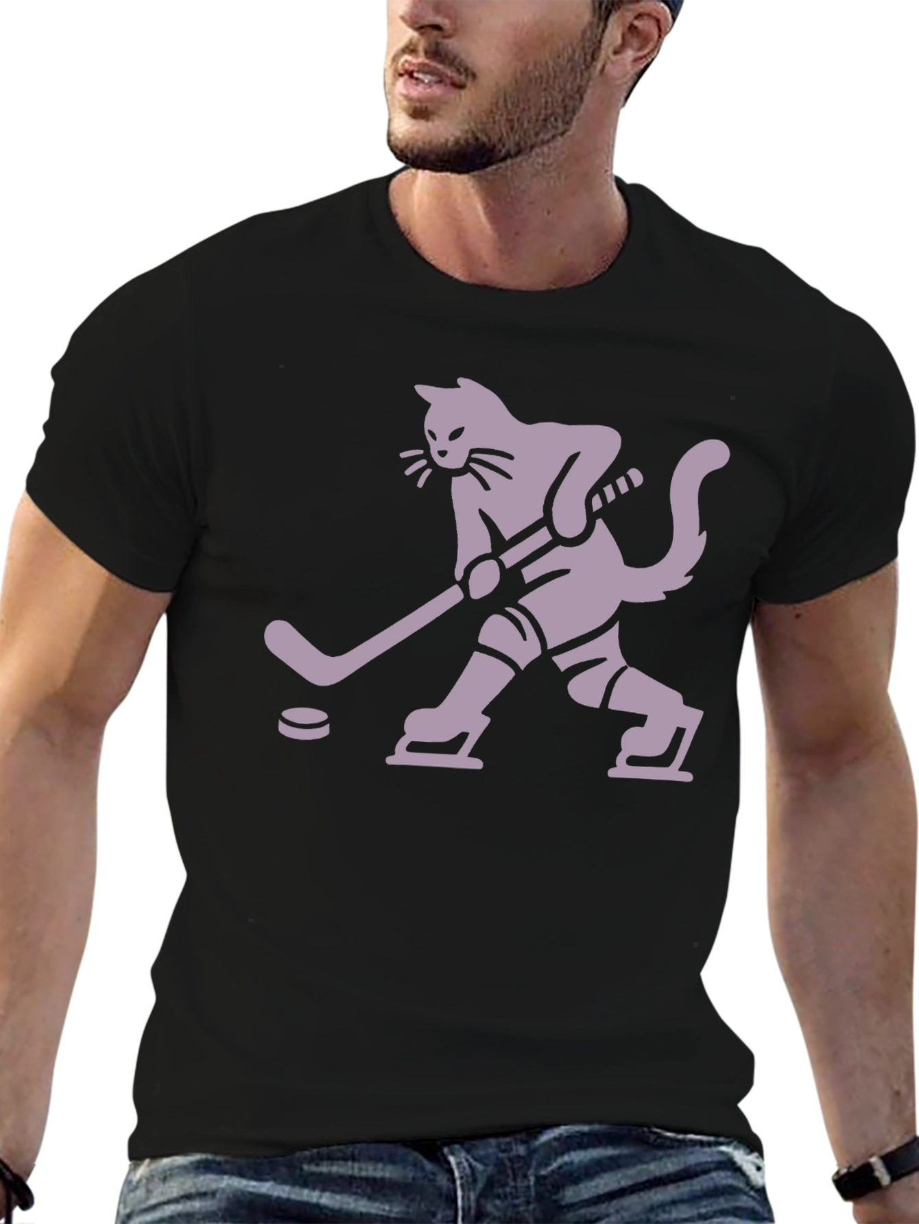 Hockey Cat T-Shirt - Black Unique Design