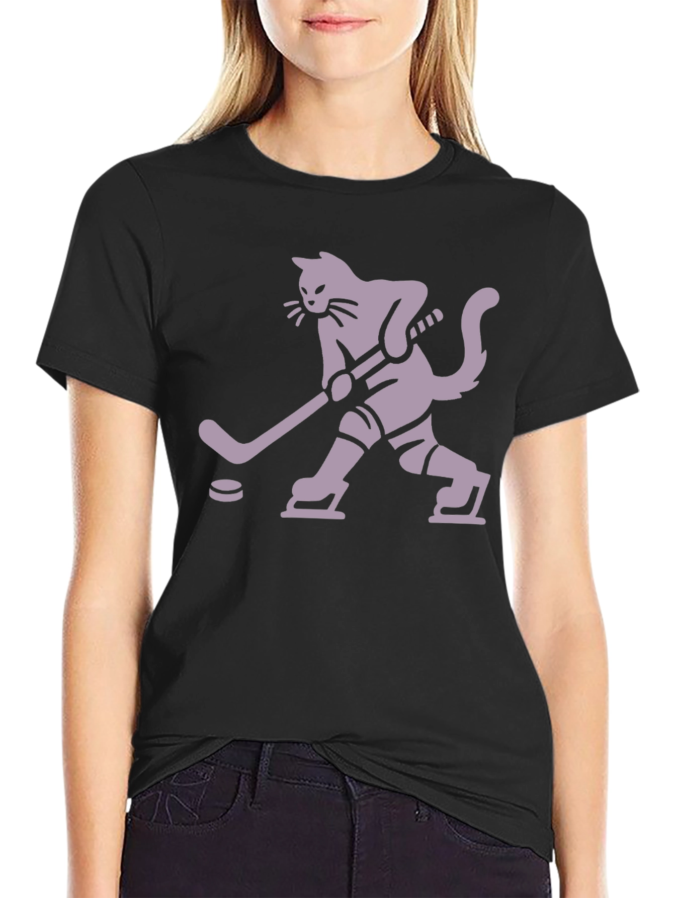 Hockey Cat T-Shirt - Black Unique Design