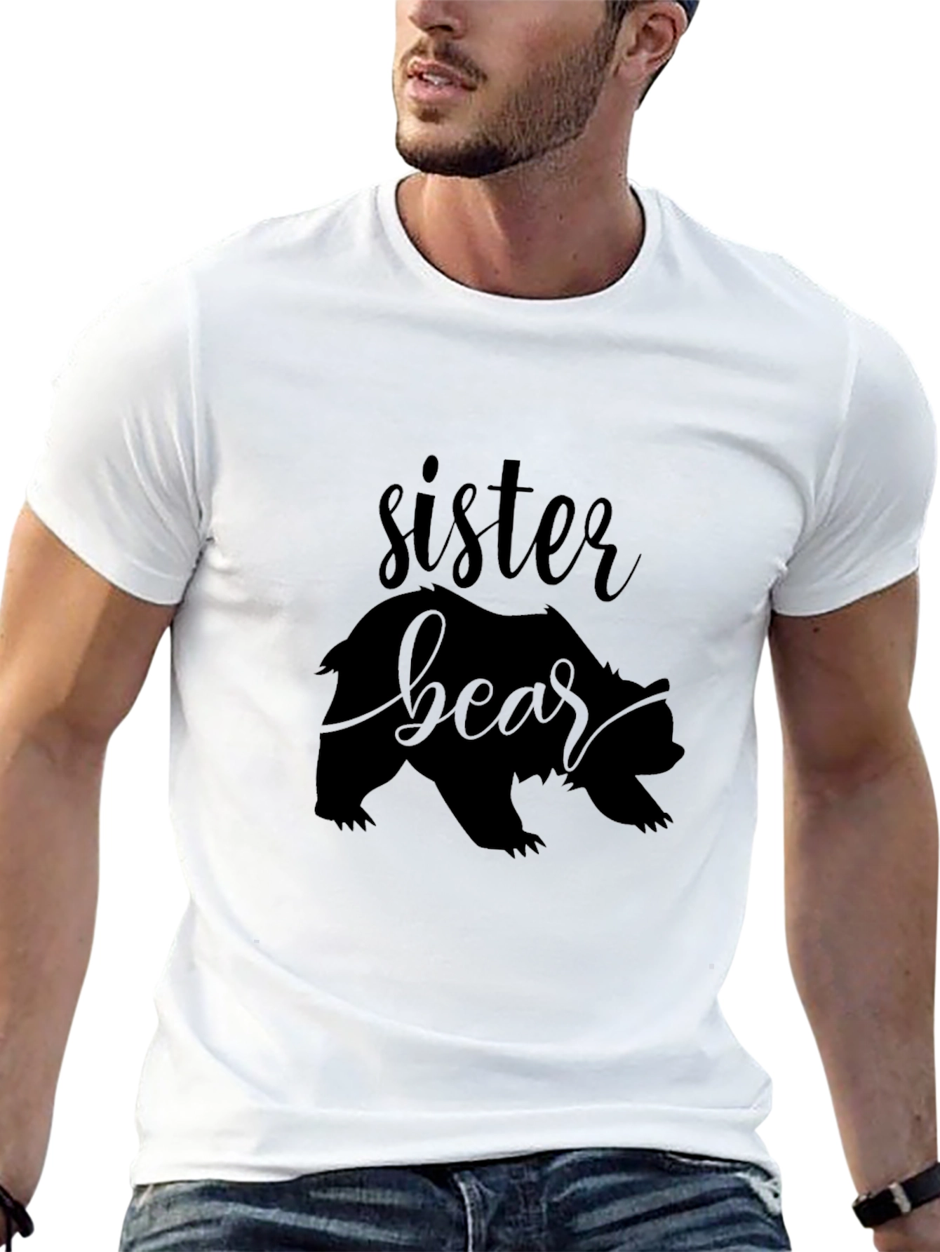 Sister Bear Graphic T-Shirt - Black Crew Neck Tee