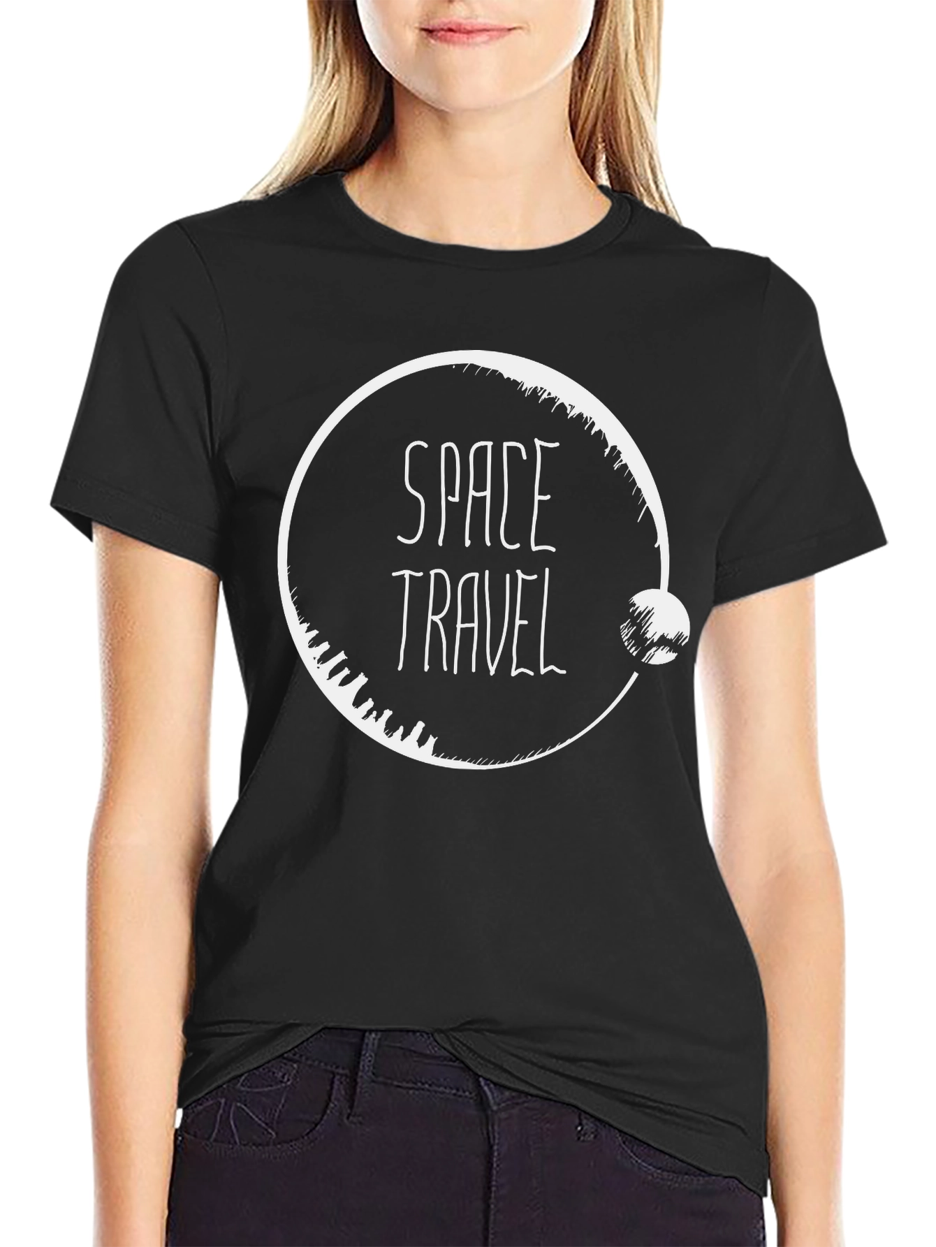 Space Travel Graphic Tee - Black Cotton T-Shirt