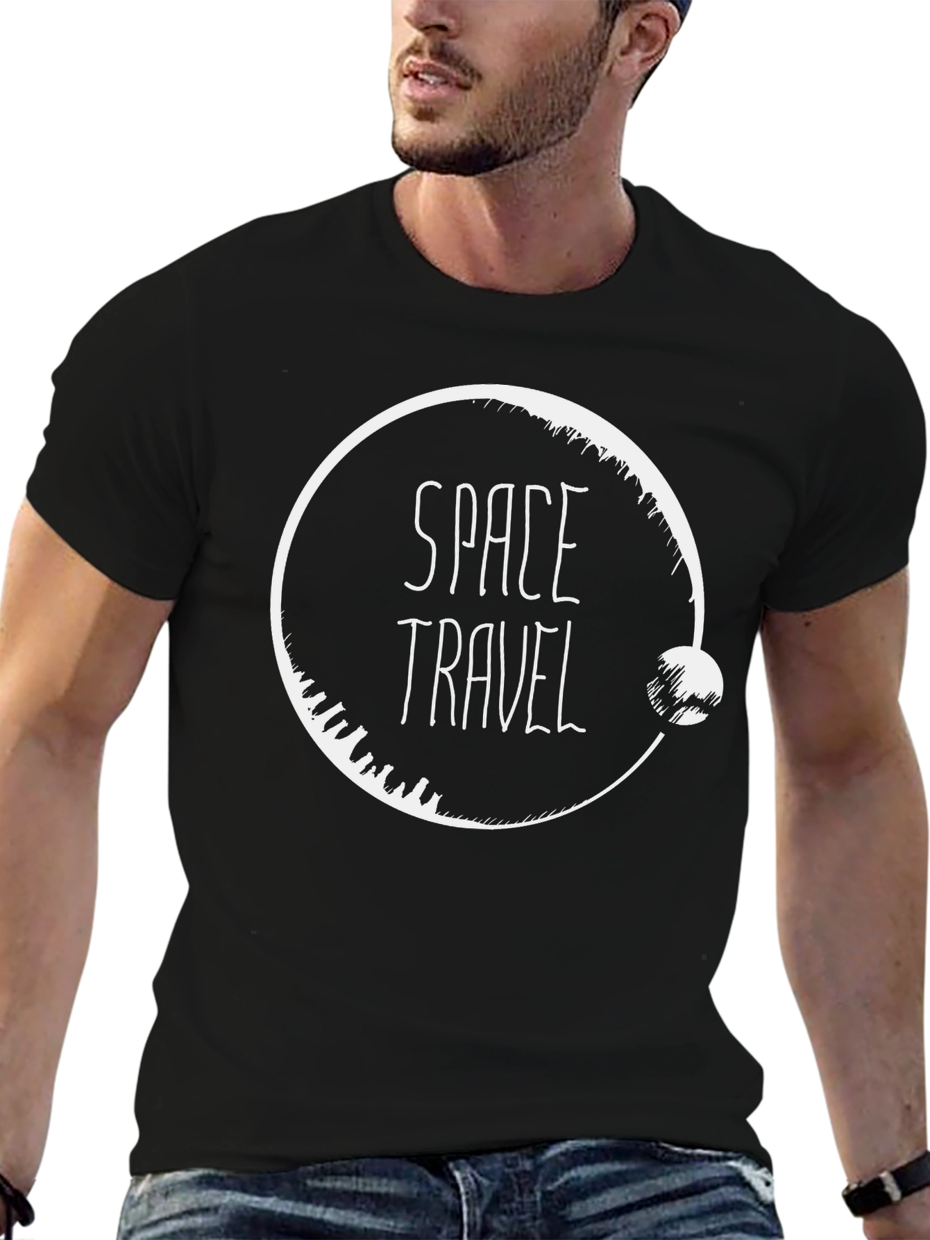 Space Travel Graphic Tee - Black Cotton T-Shirt