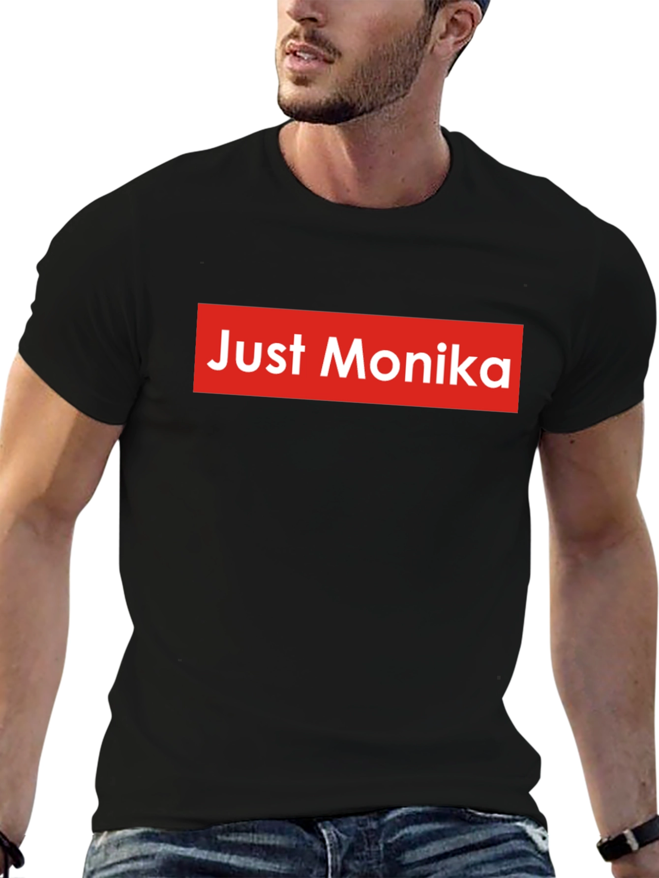 Just Monika Graphic Tee - Black Crew Neck Shirt