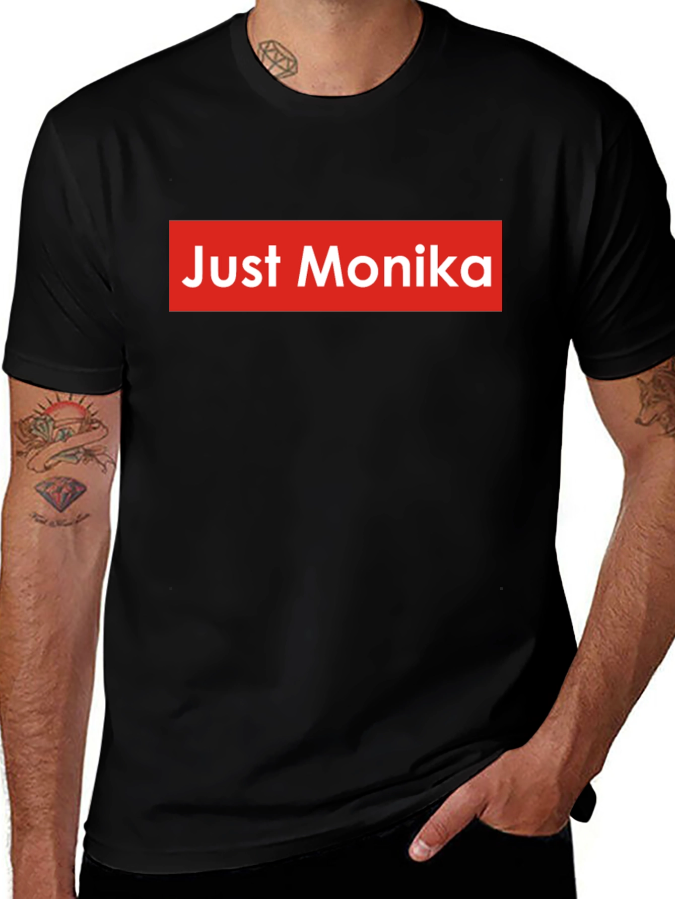 Just Monika Graphic Tee - Black Crew Neck Shirt