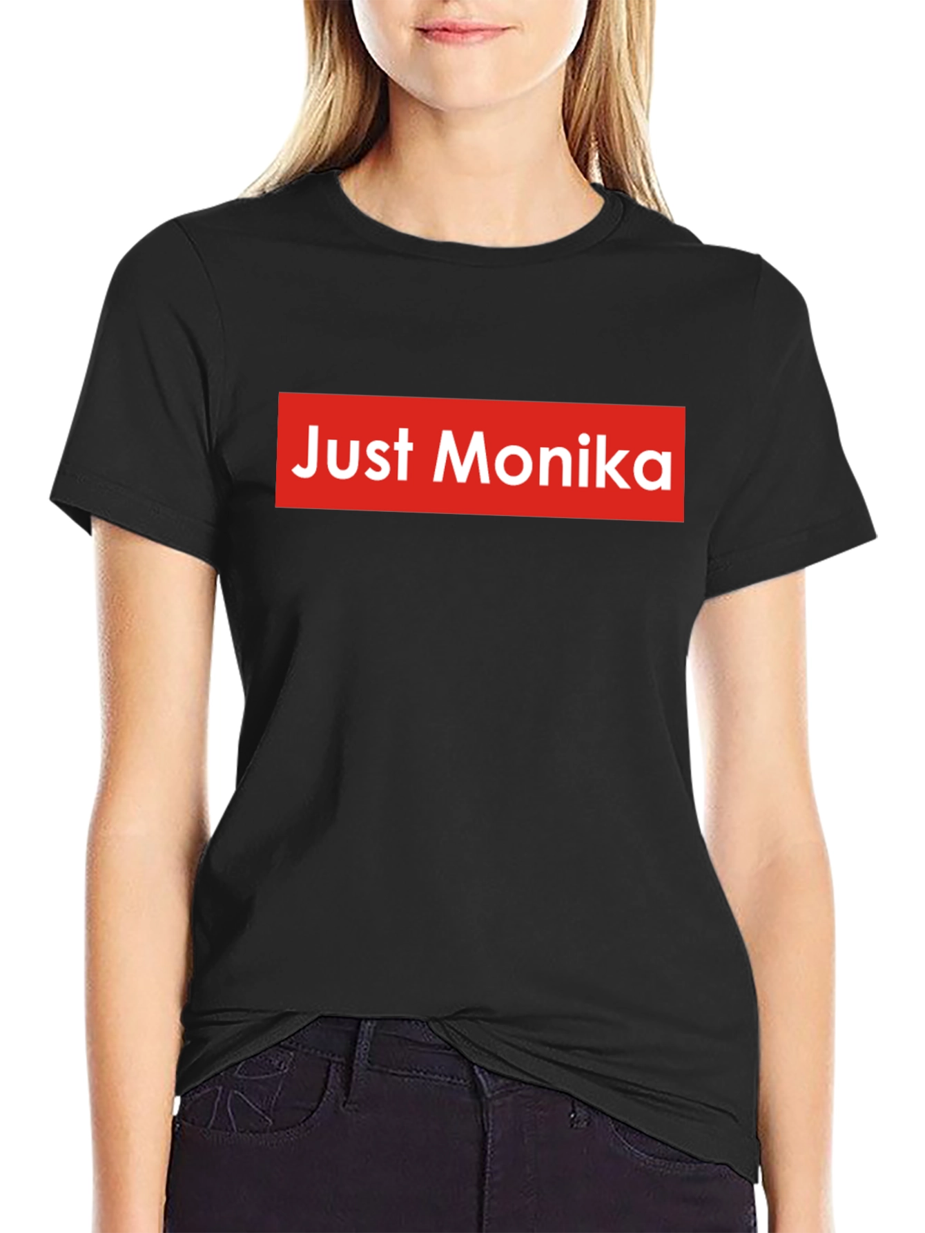 Just Monika Graphic Tee - Black Crew Neck Shirt