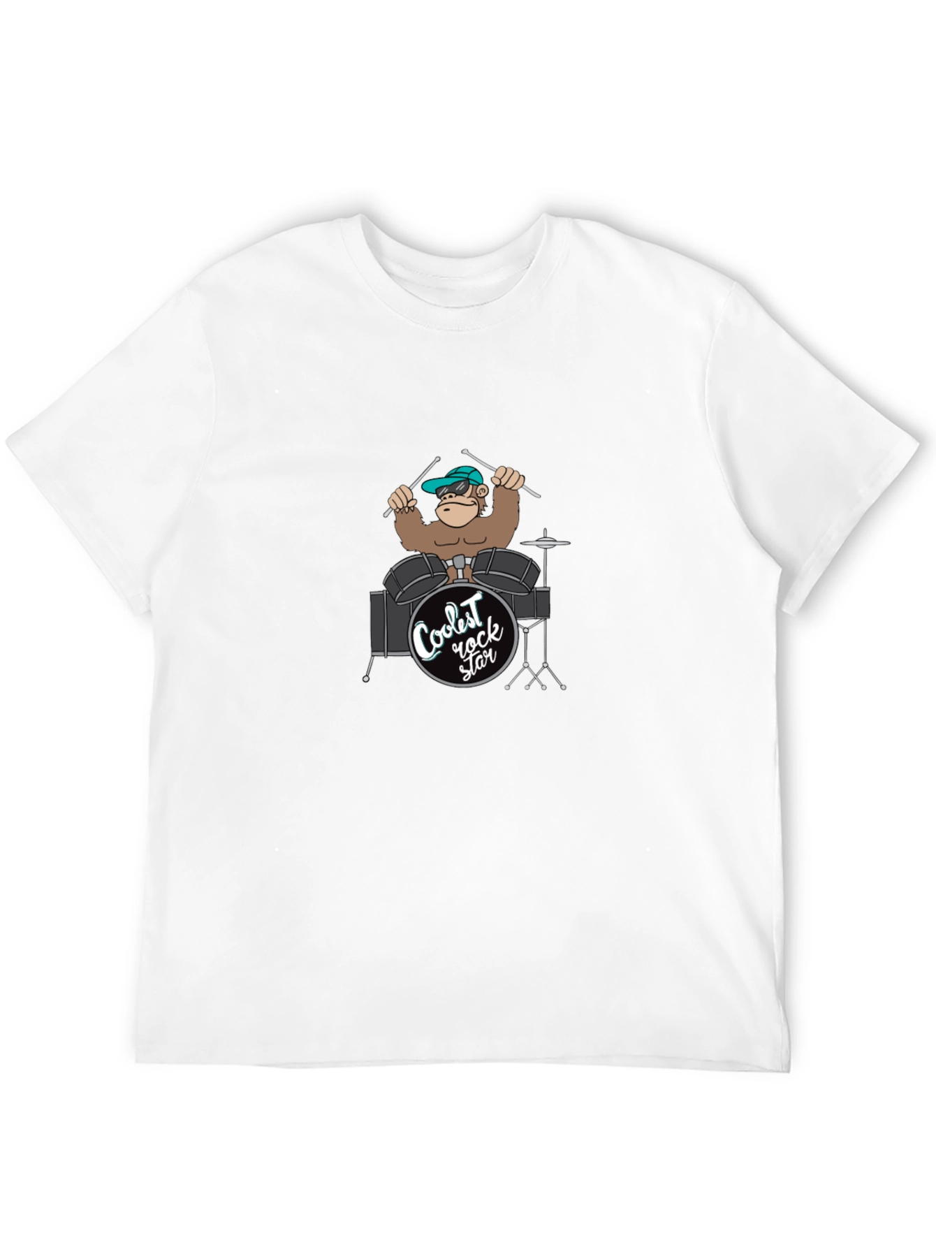 Coolest Rock Star Monkey Drummer Black T-Shirt