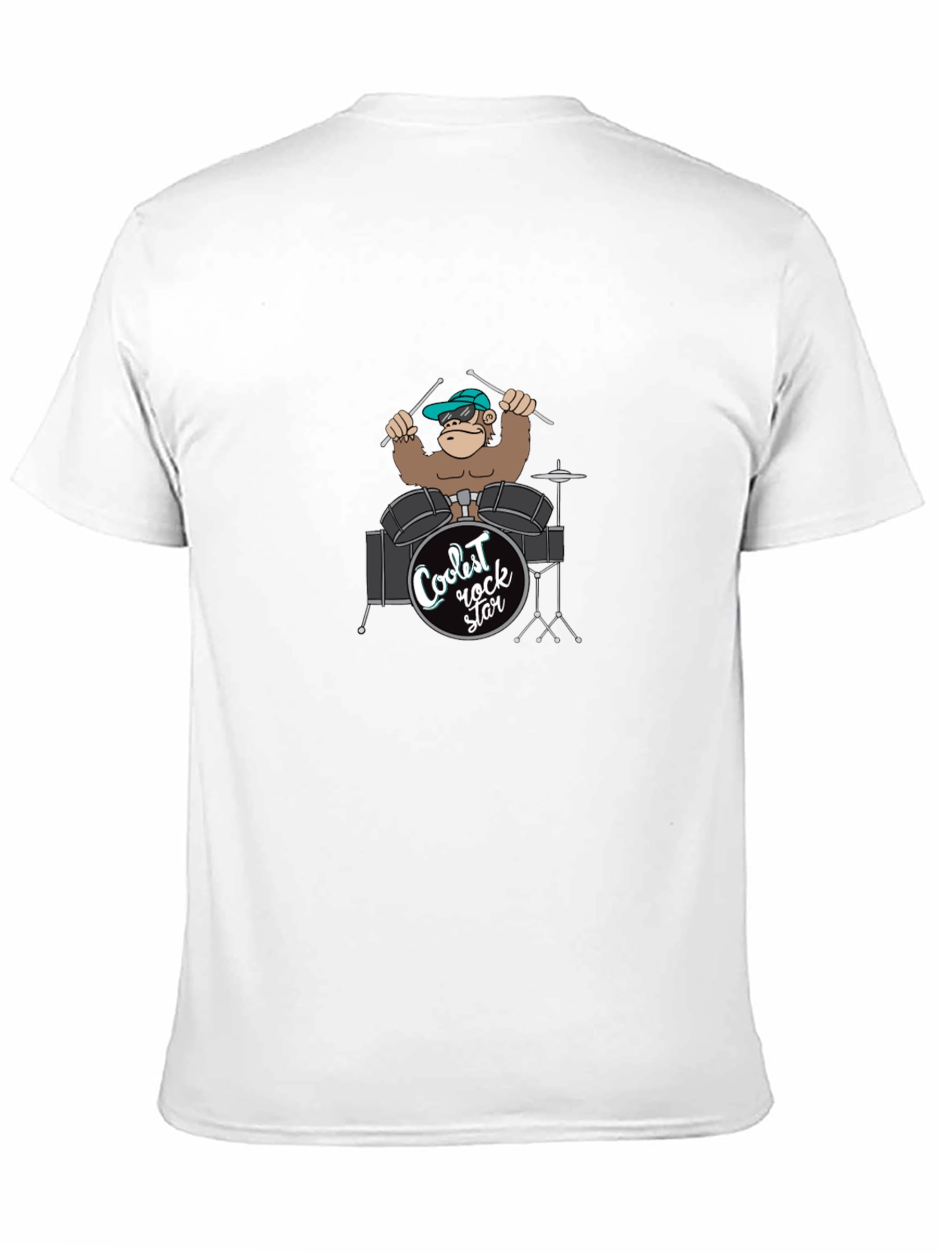 Coolest Rock Star Monkey Drummer Black T-Shirt