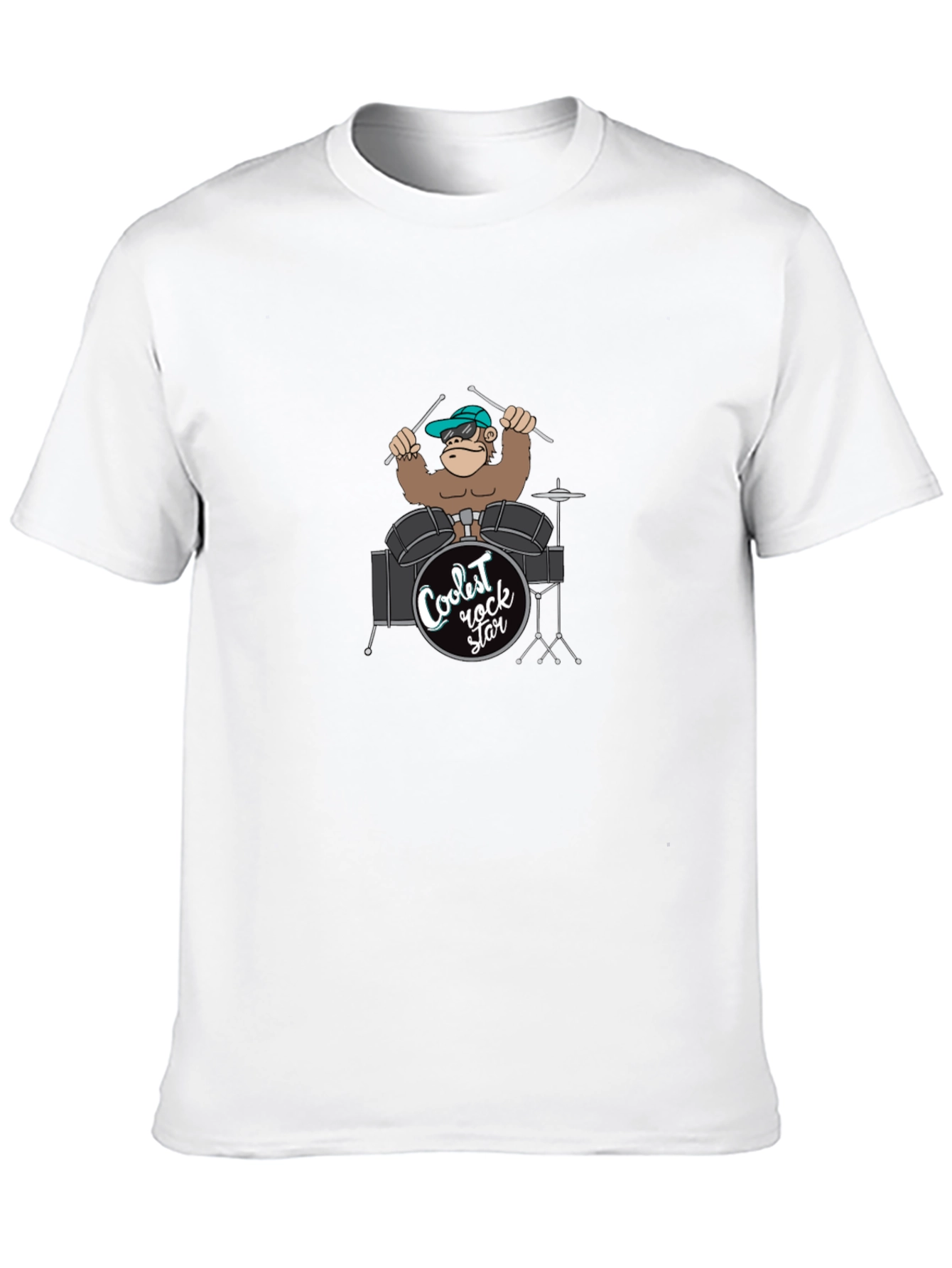 Coolest Rock Star Monkey Drummer Black T-Shirt