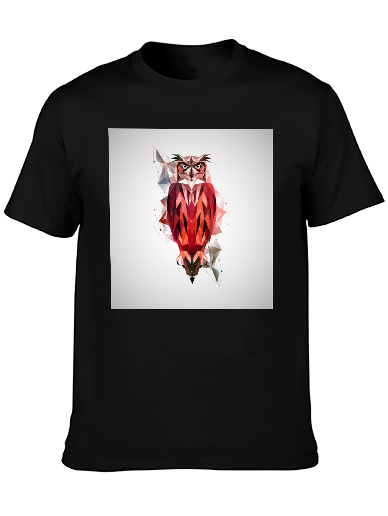 Geometric Owl Graphic Print Black T-Shirt