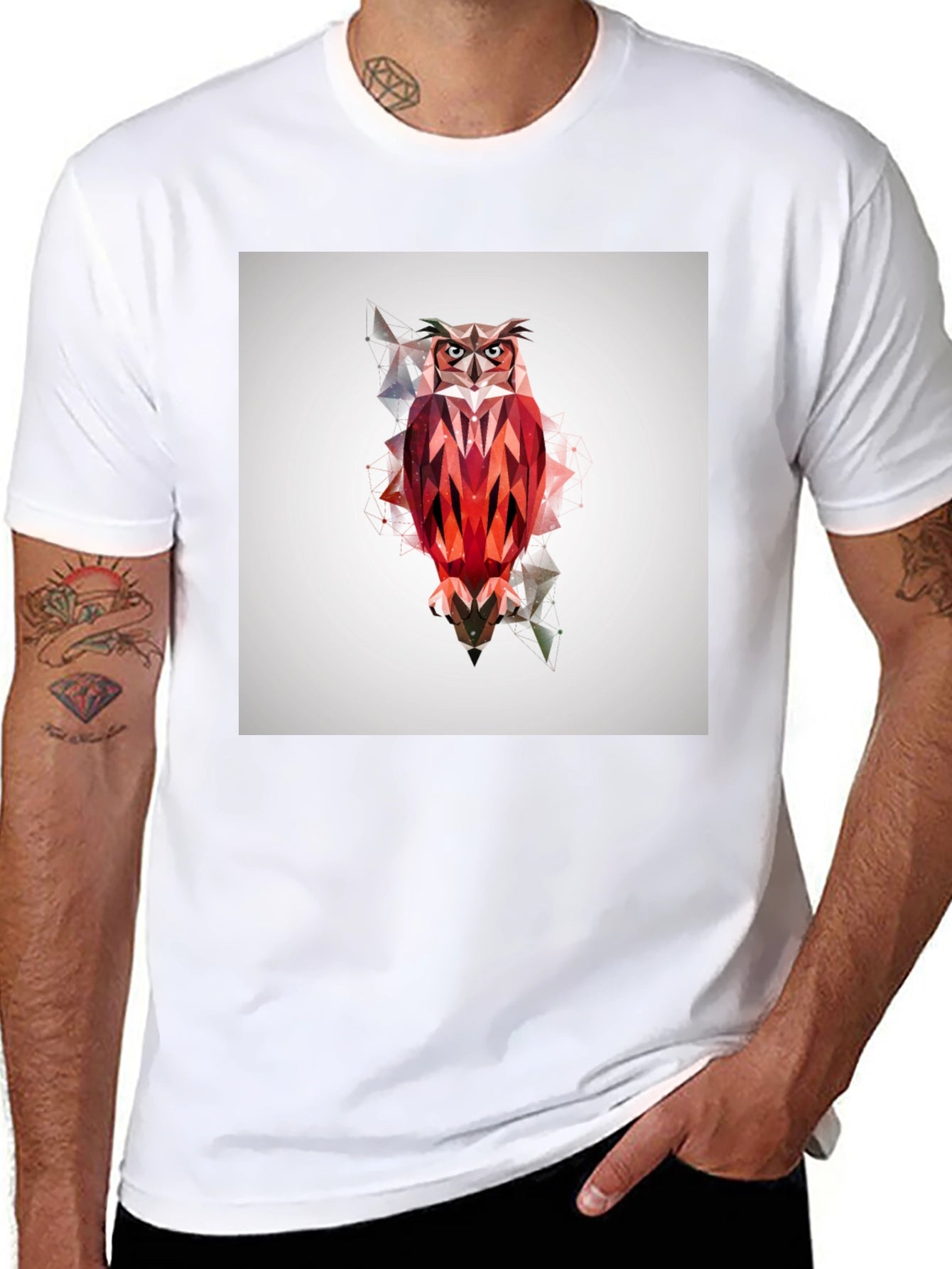 Geometric Owl Graphic Print Black T-Shirt