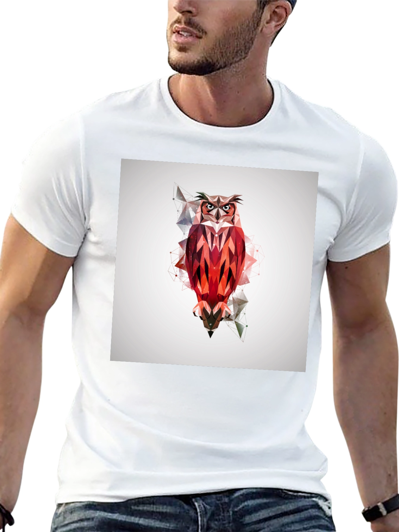 Geometric Owl Graphic Print Black T-Shirt
