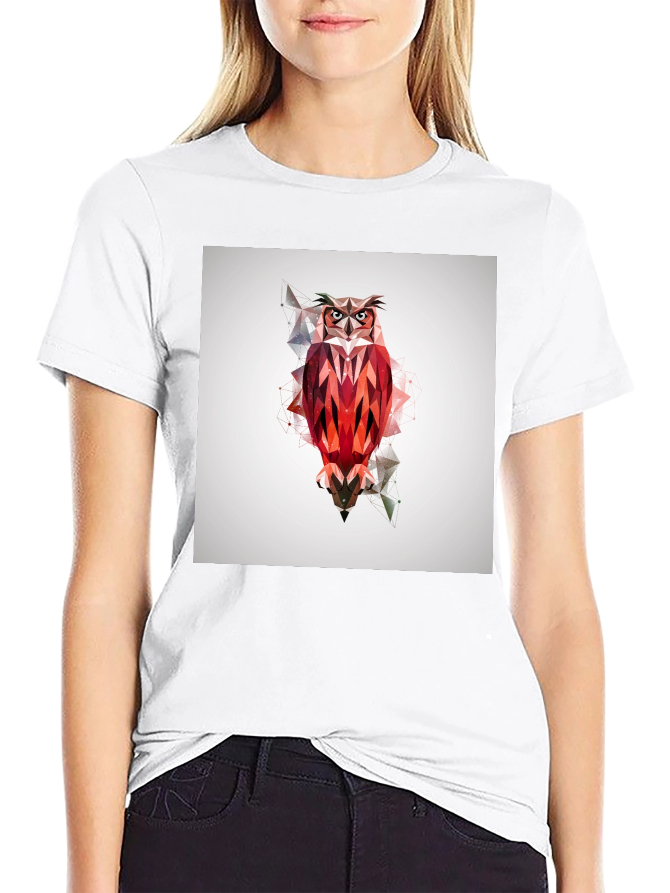 Geometric Owl Graphic Print Black T-Shirt