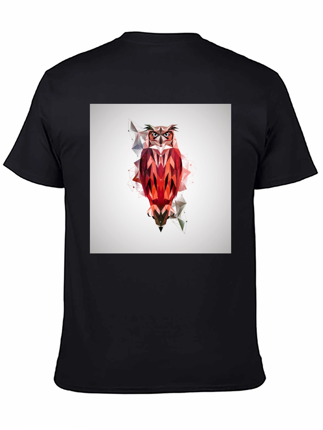 Geometric Owl Graphic Print Black T-Shirt