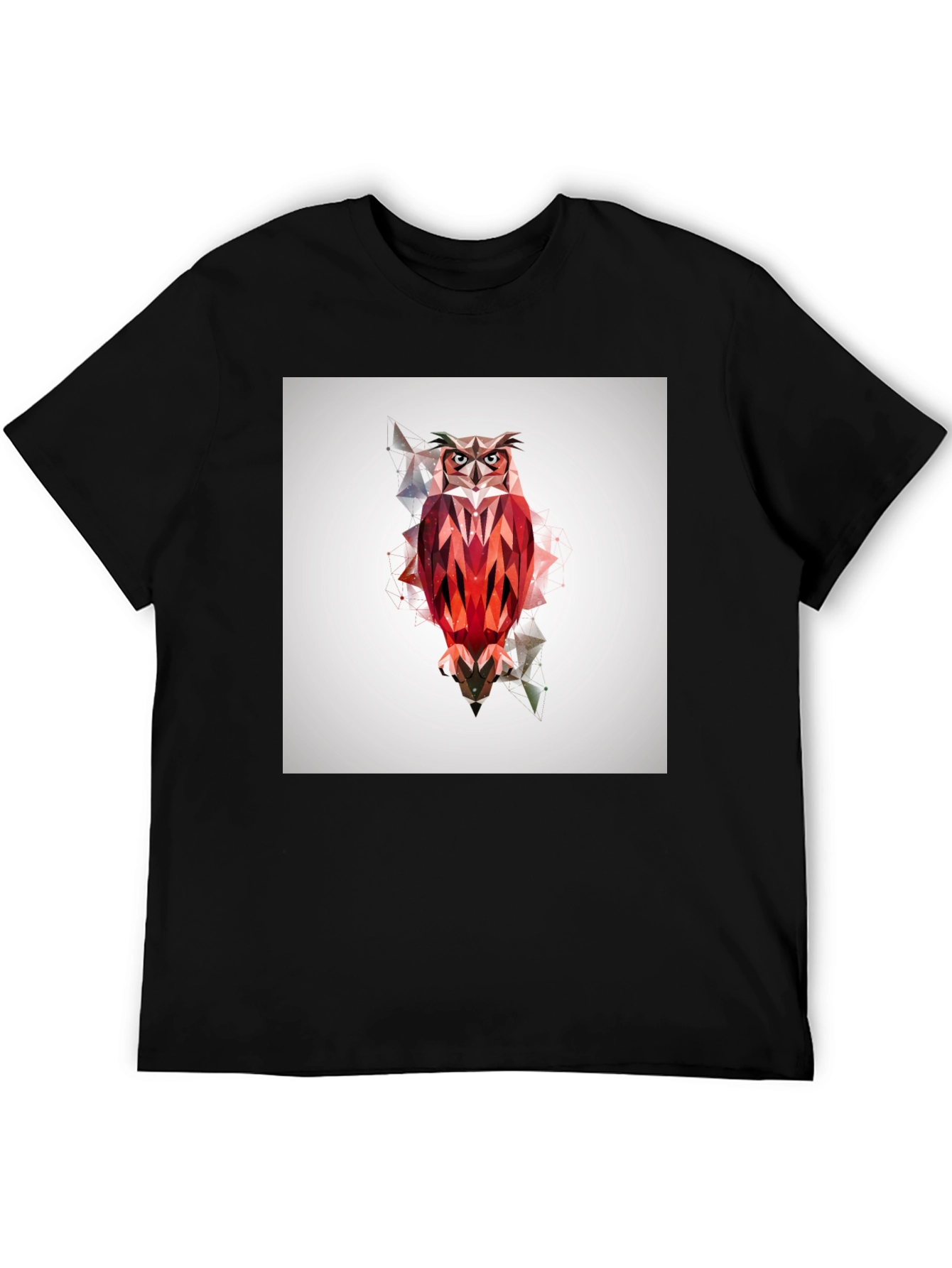 Geometric Owl Graphic Print Black T-Shirt