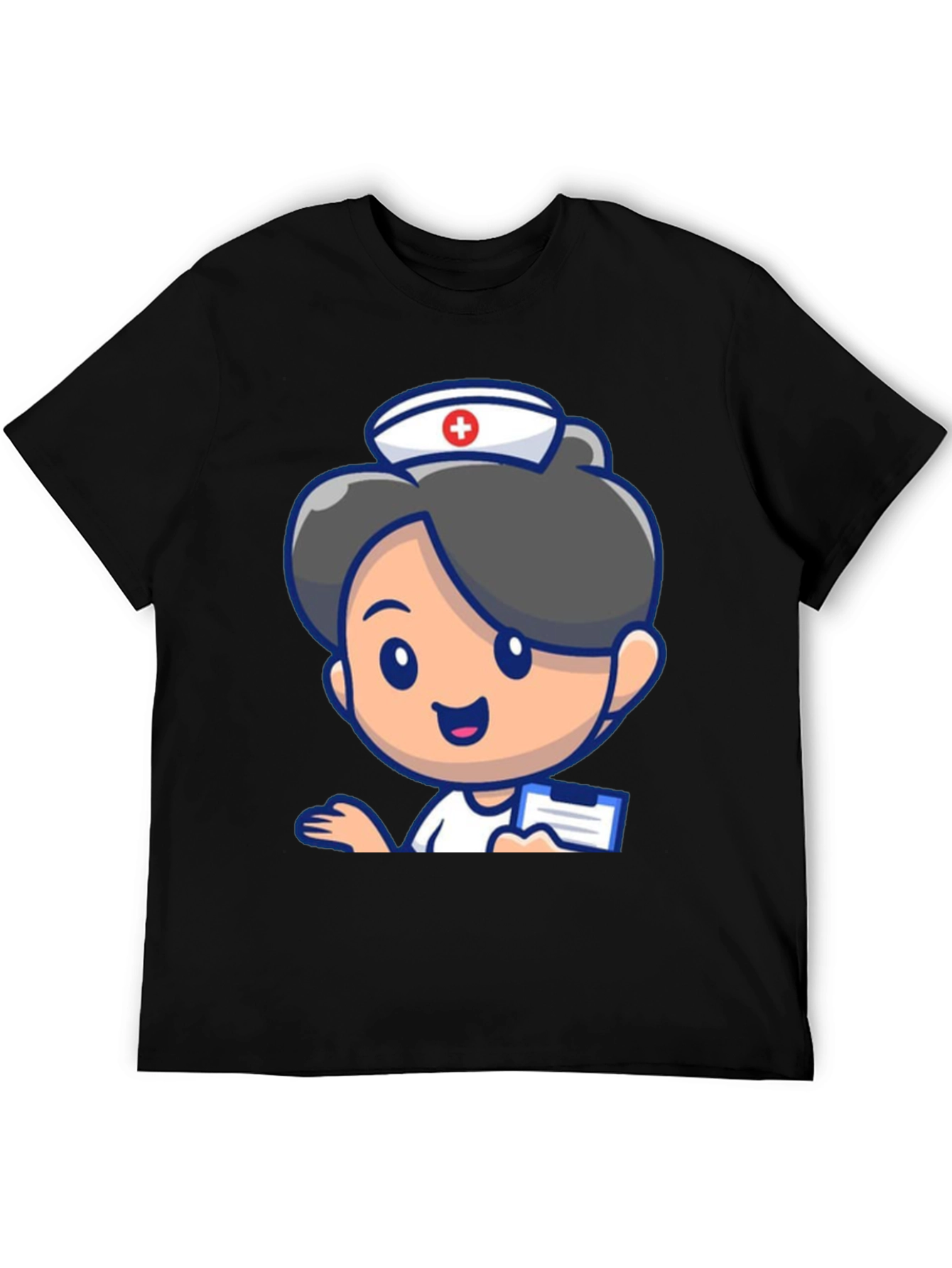 Cartoon Nurse Graphic Tee - Novelty Black T-Shirt