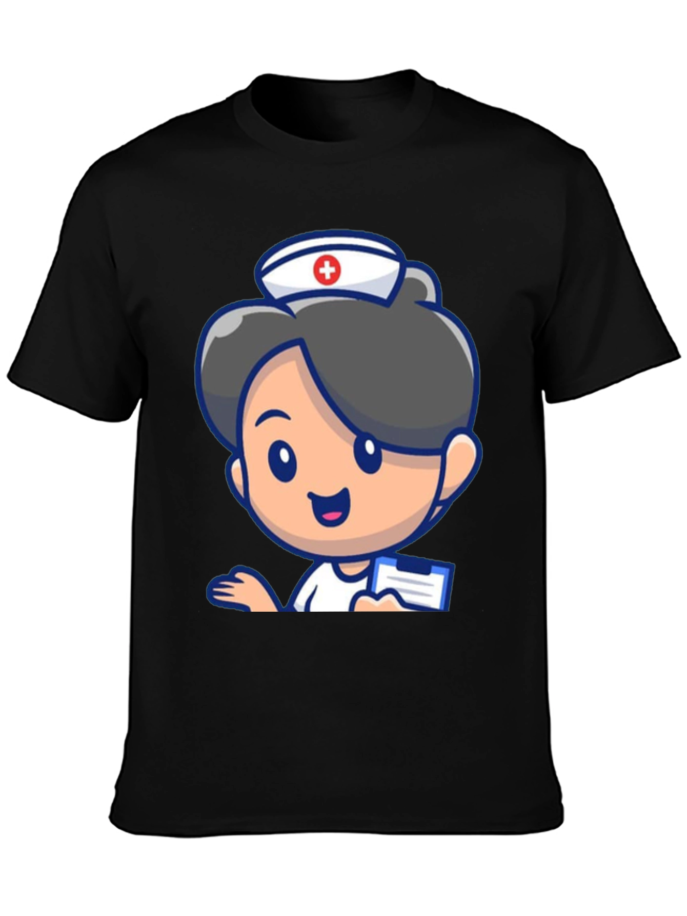 Cartoon Nurse Graphic Tee - Novelty Black T-Shirt