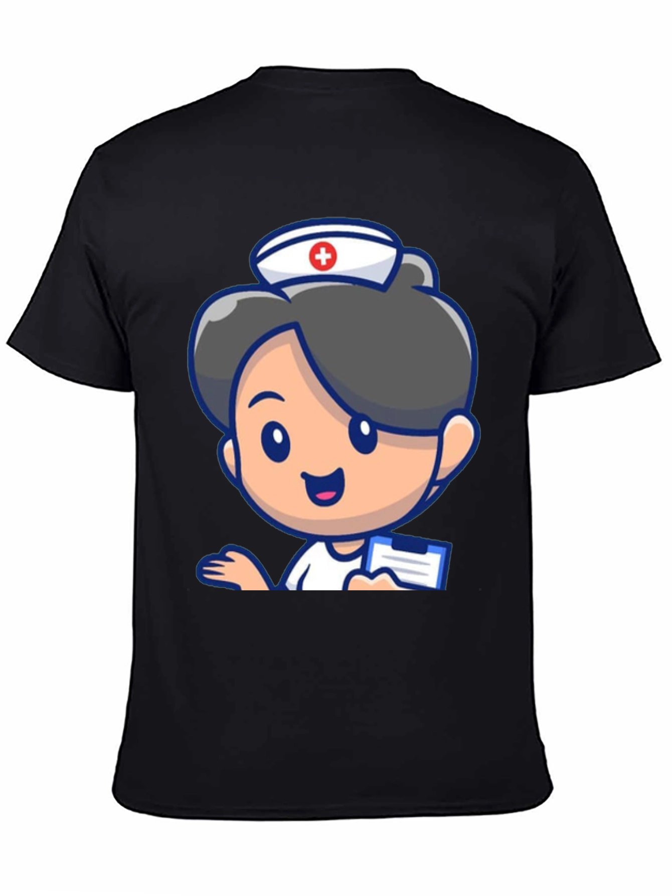 Cartoon Nurse Graphic Tee - Novelty Black T-Shirt