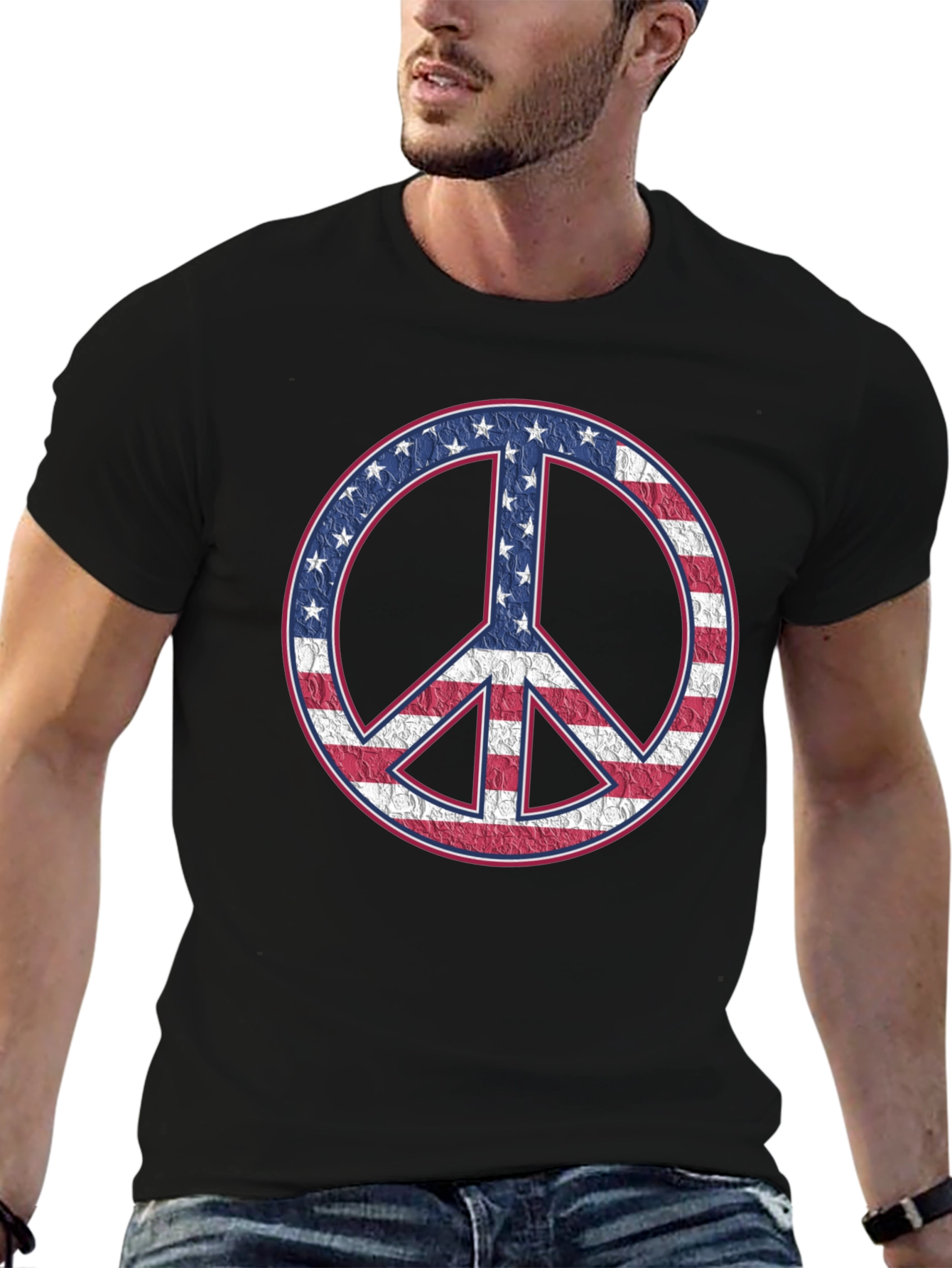 American Flag Peace Sign Black T-Shirt