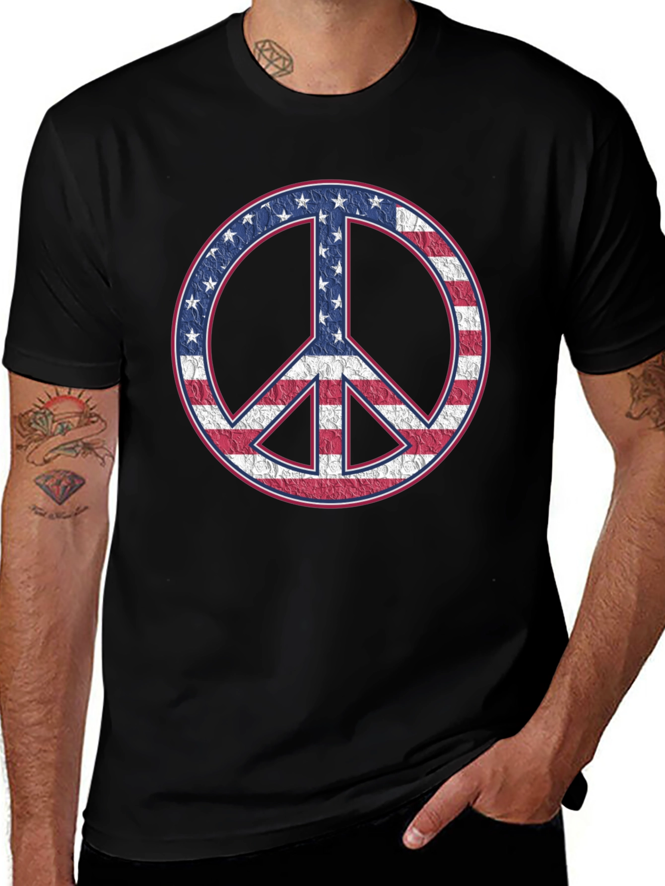 American Flag Peace Sign Black T-Shirt