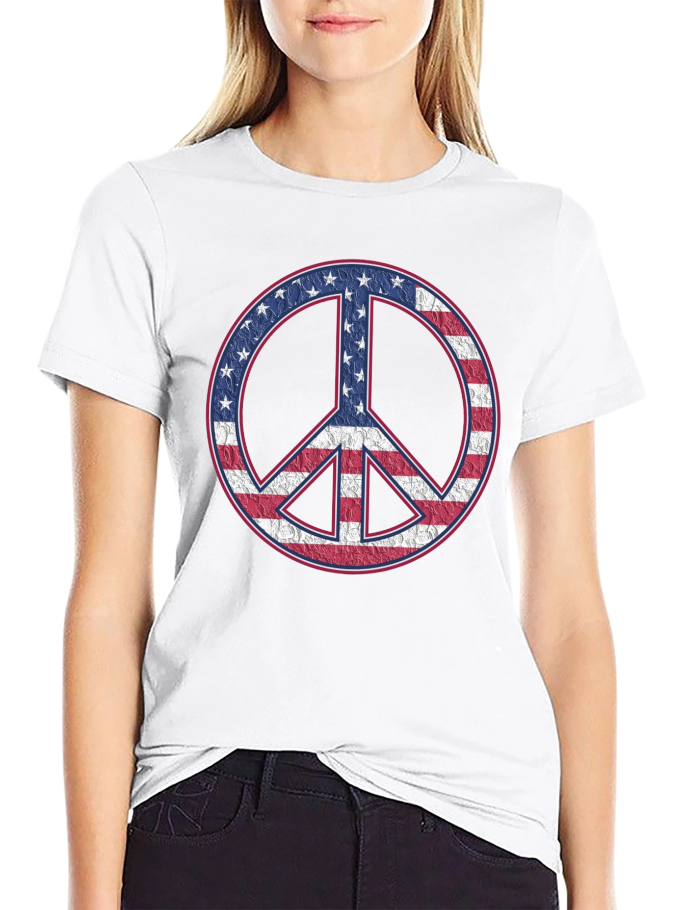 American Flag Peace Sign Black T-Shirt