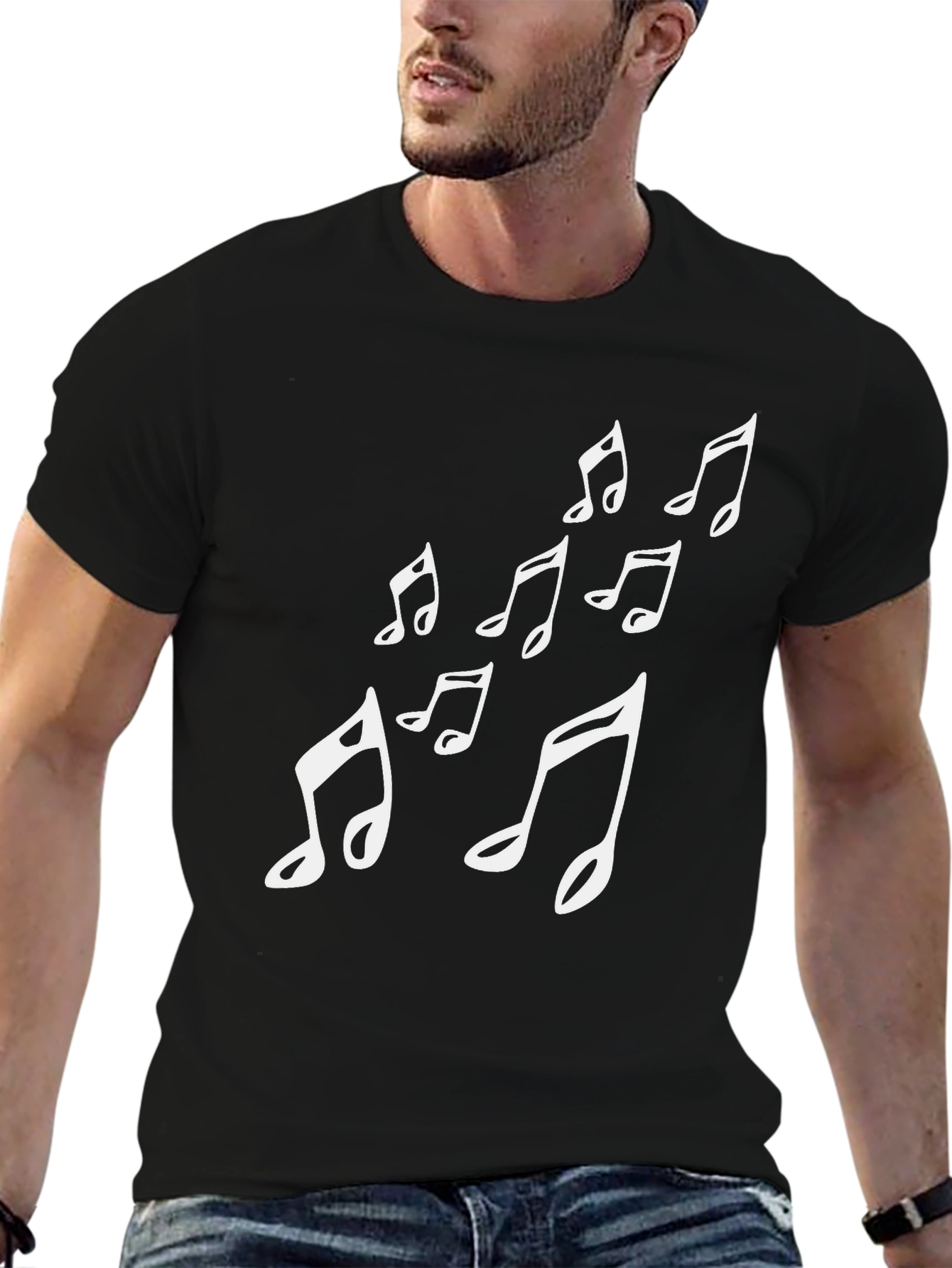Musical Notes Graphic Tee - Black Cotton T-Shirt
