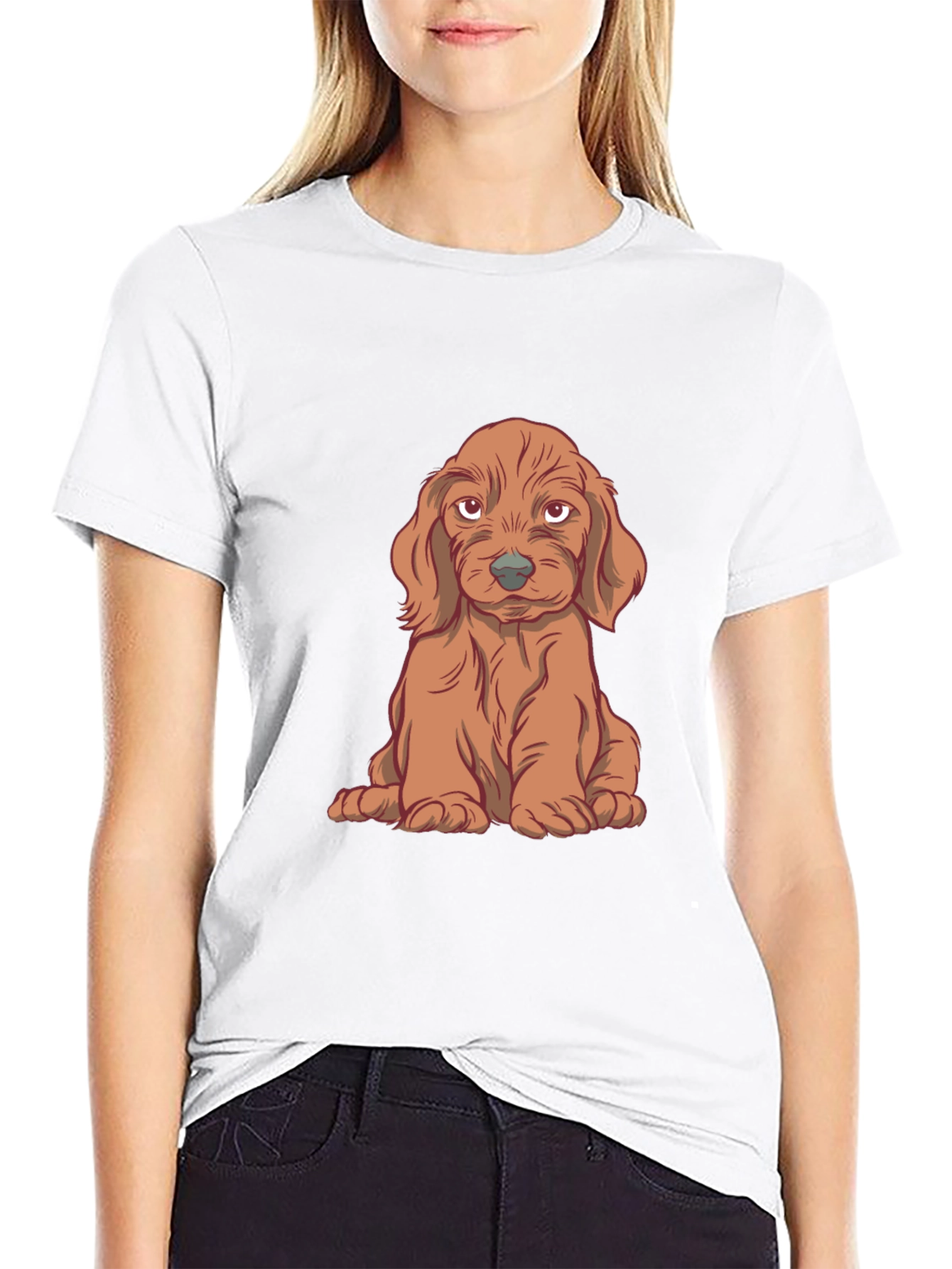 Cute Puppy Graphic T-Shirt - Black