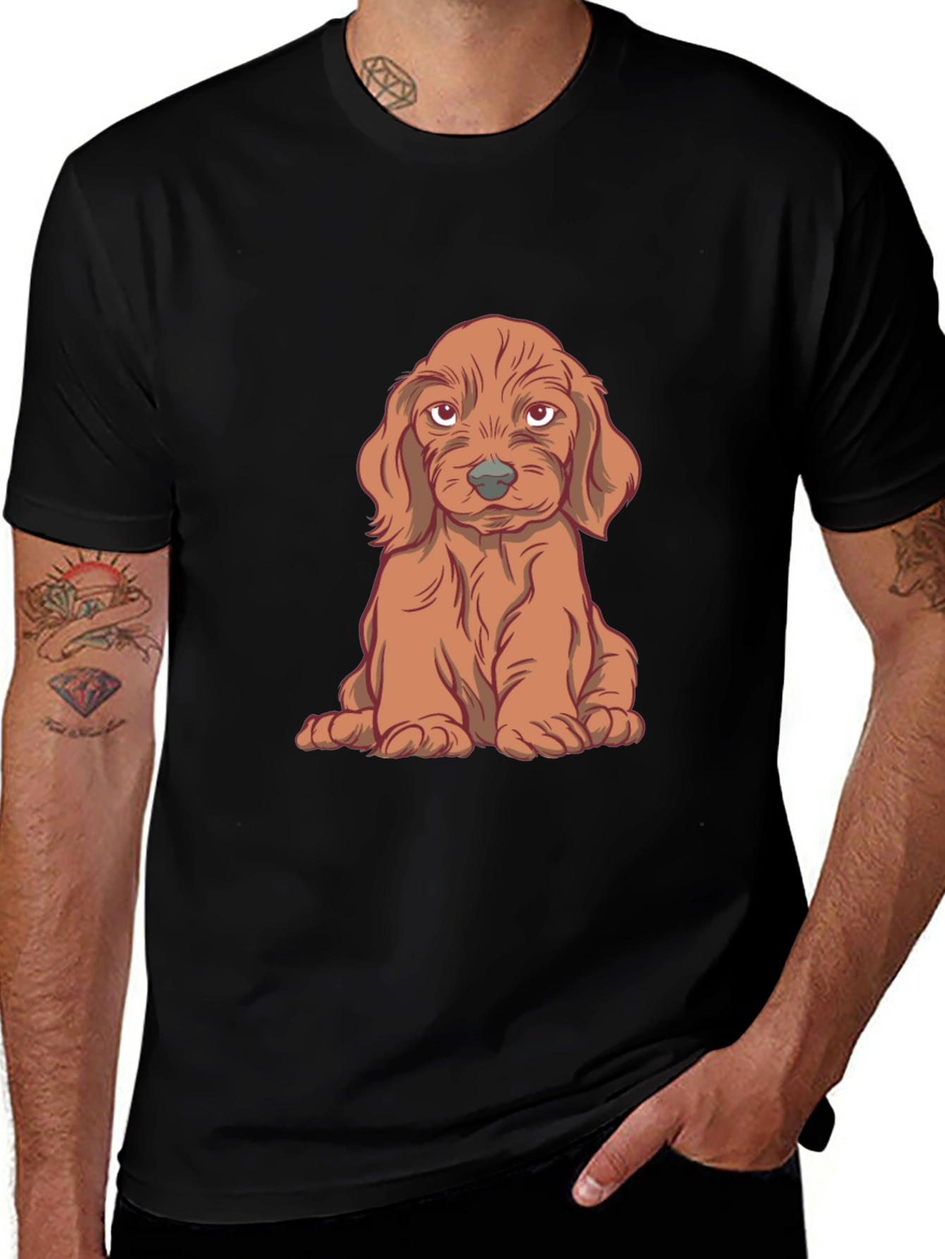 Cute Puppy Graphic T-Shirt - Black