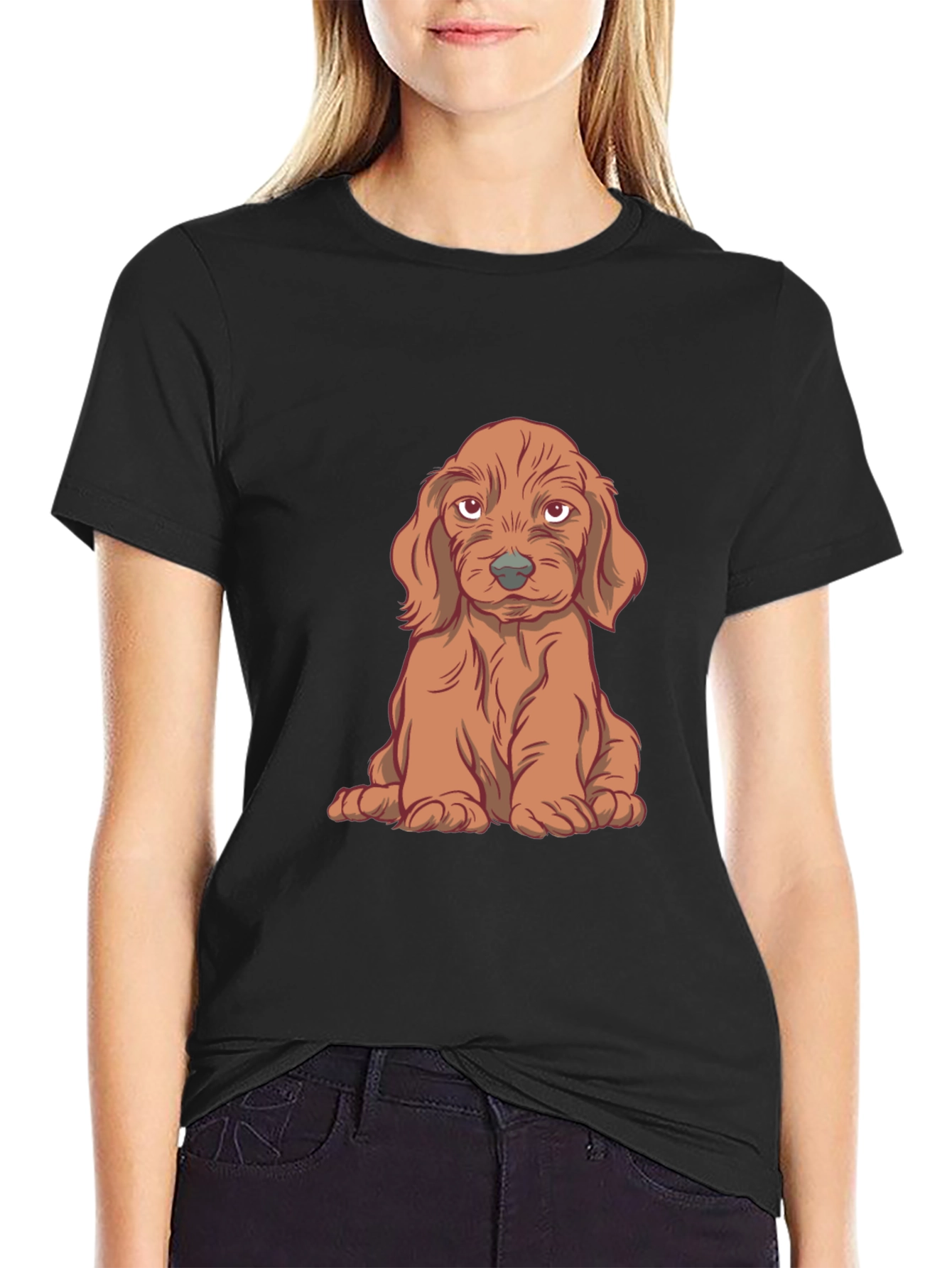 Cute Puppy Graphic T-Shirt - Black