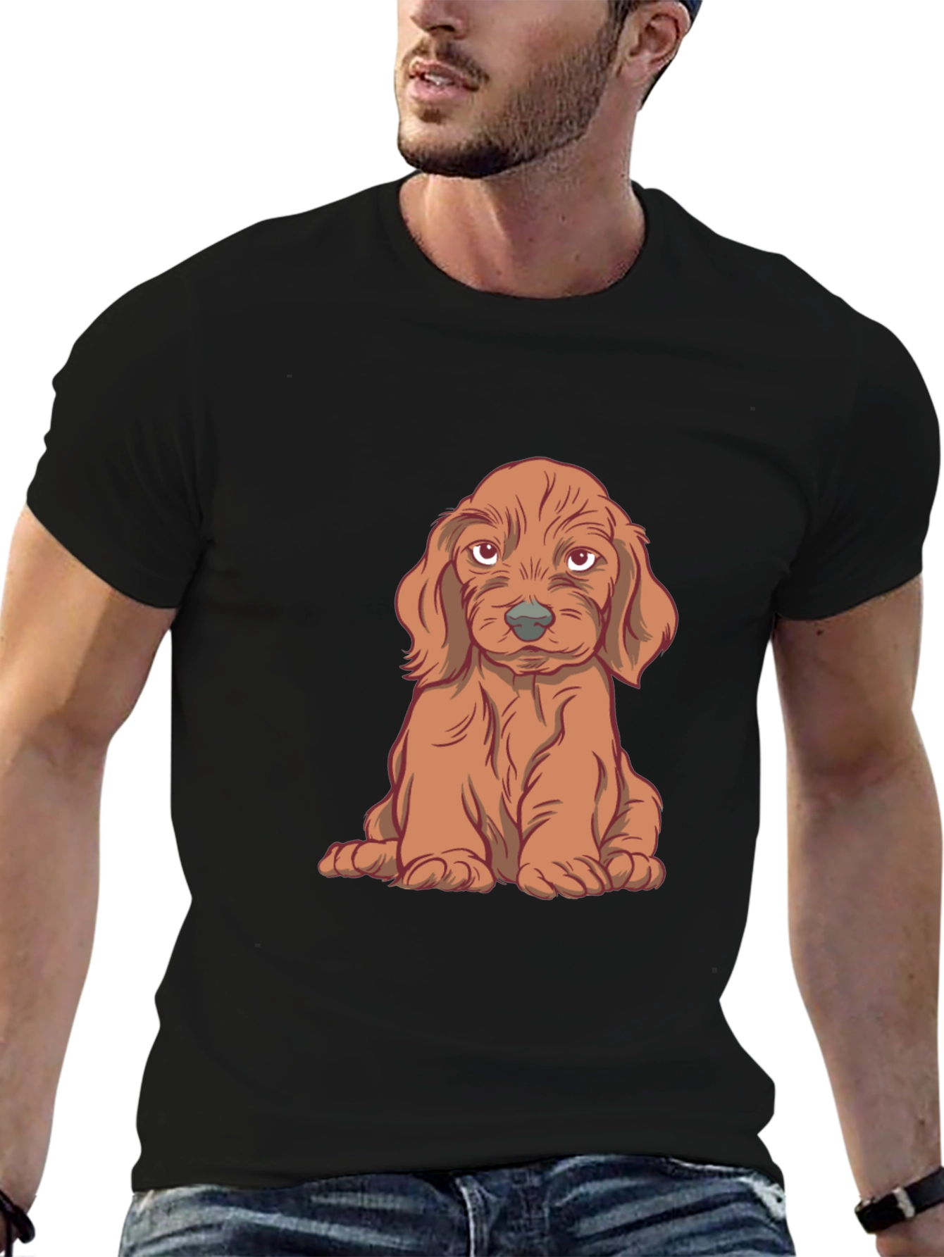 Cute Puppy Graphic T-Shirt - Black