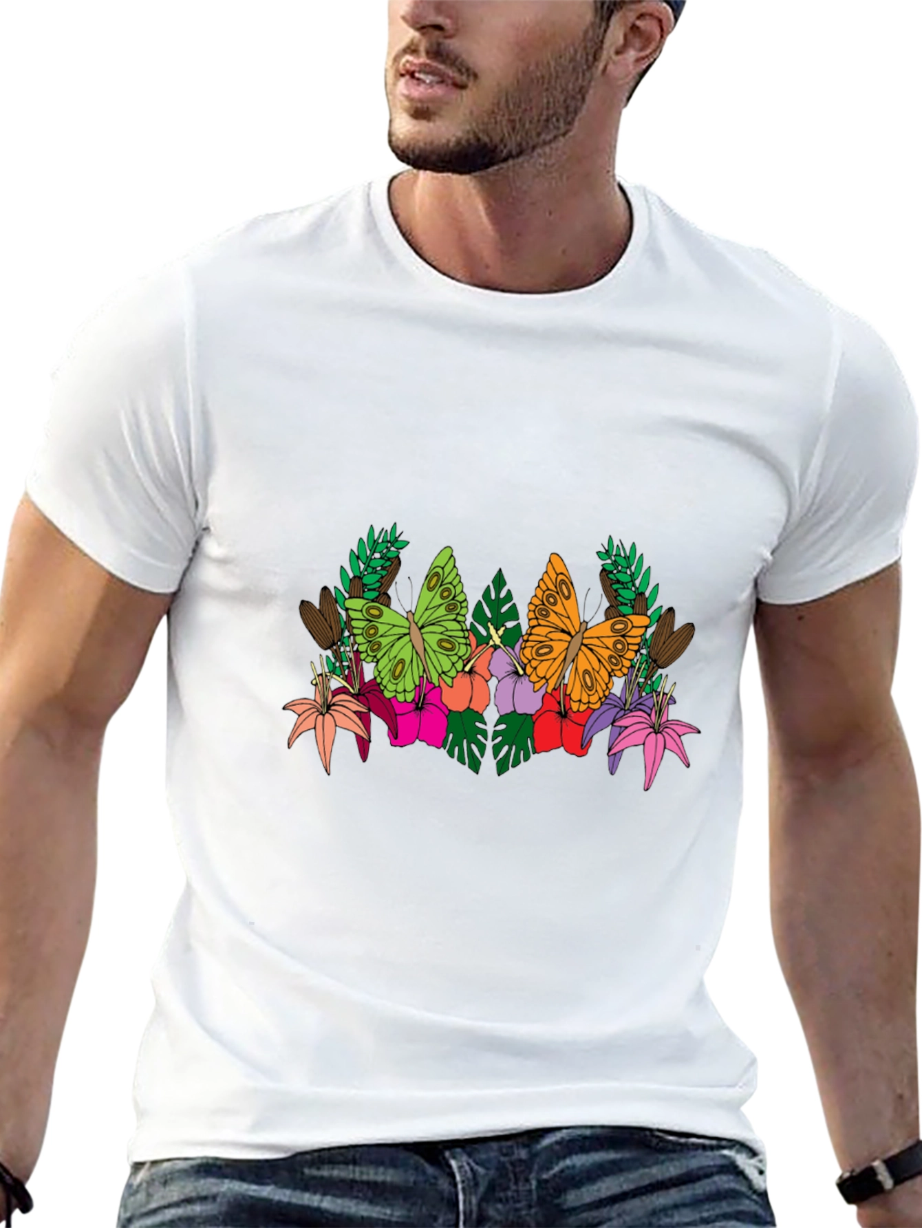 Butterfly Floral Graphic Tee - Mens Black T-Shirt