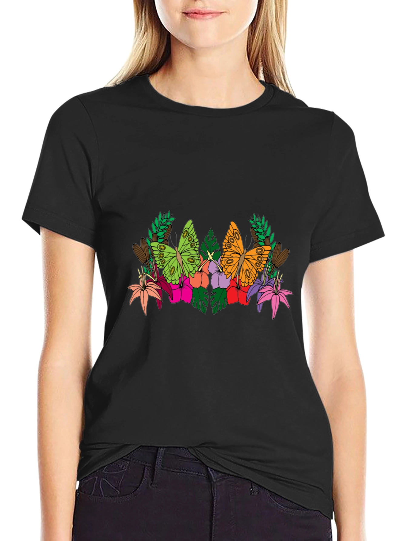 Butterfly Floral Graphic Tee - Mens Black T-Shirt