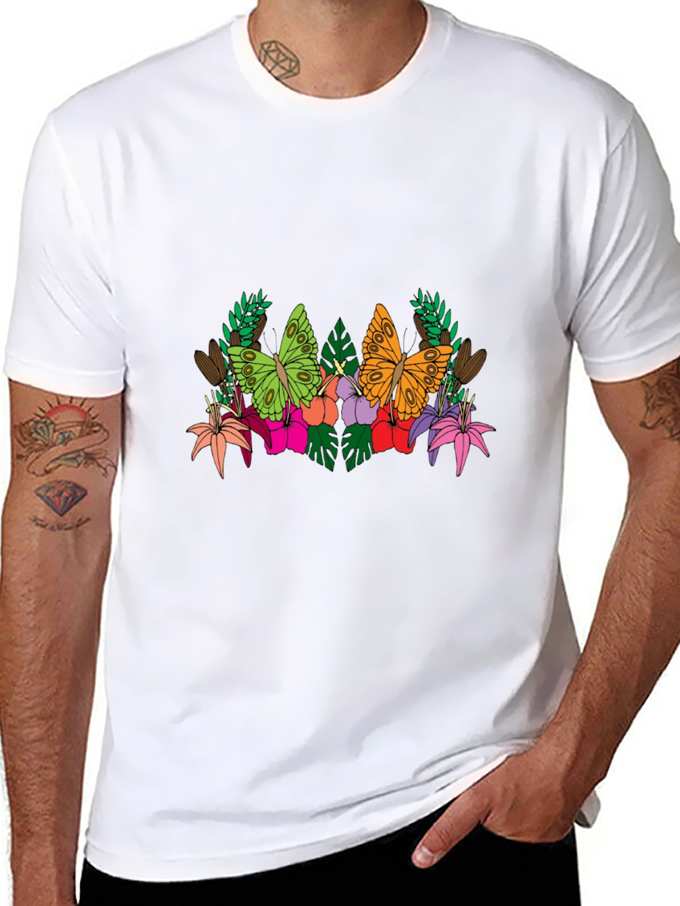 Butterfly Floral Graphic Tee - Mens Black T-Shirt