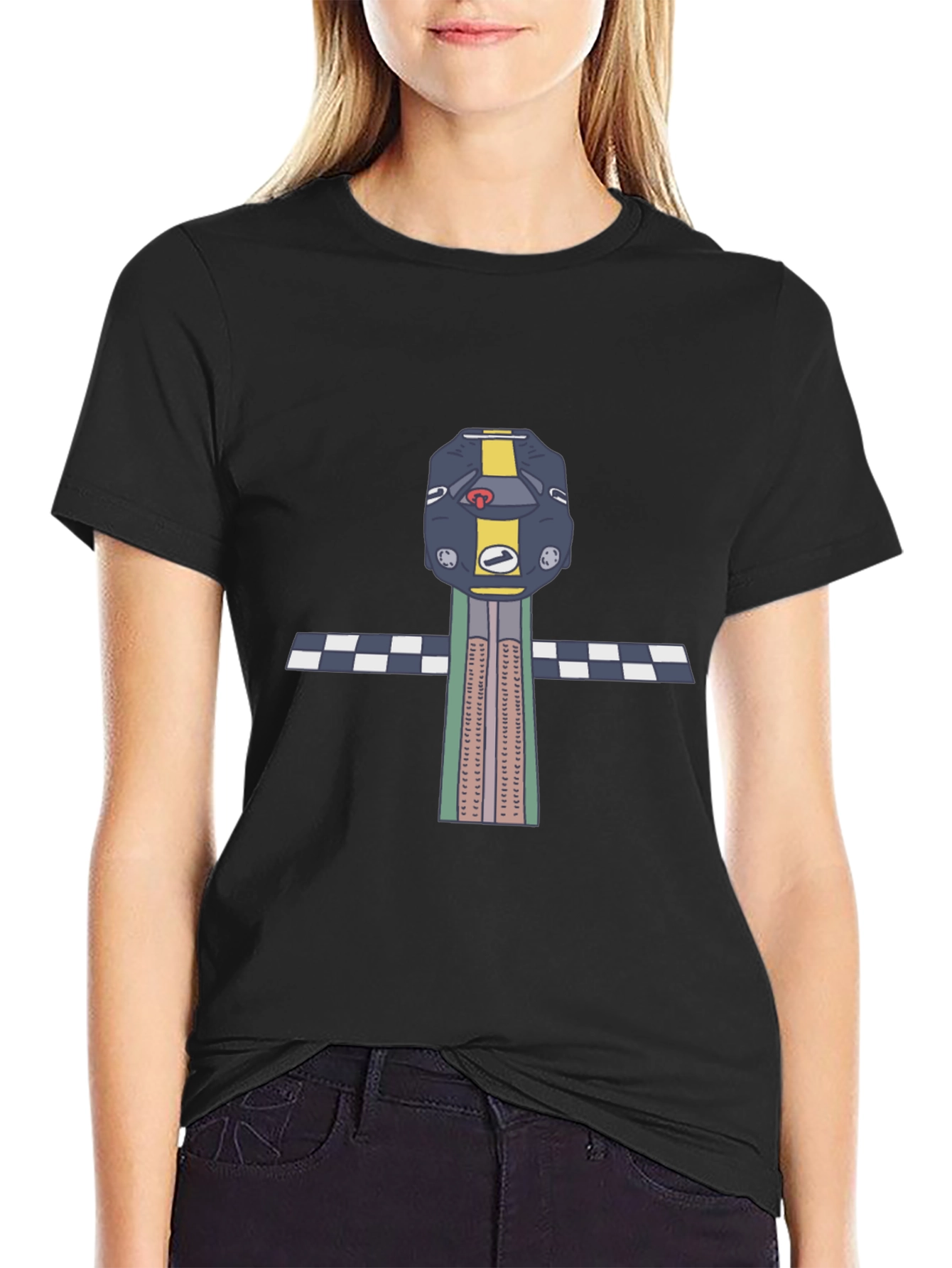 Retro Race Car T-Shirt - Checkered Finish