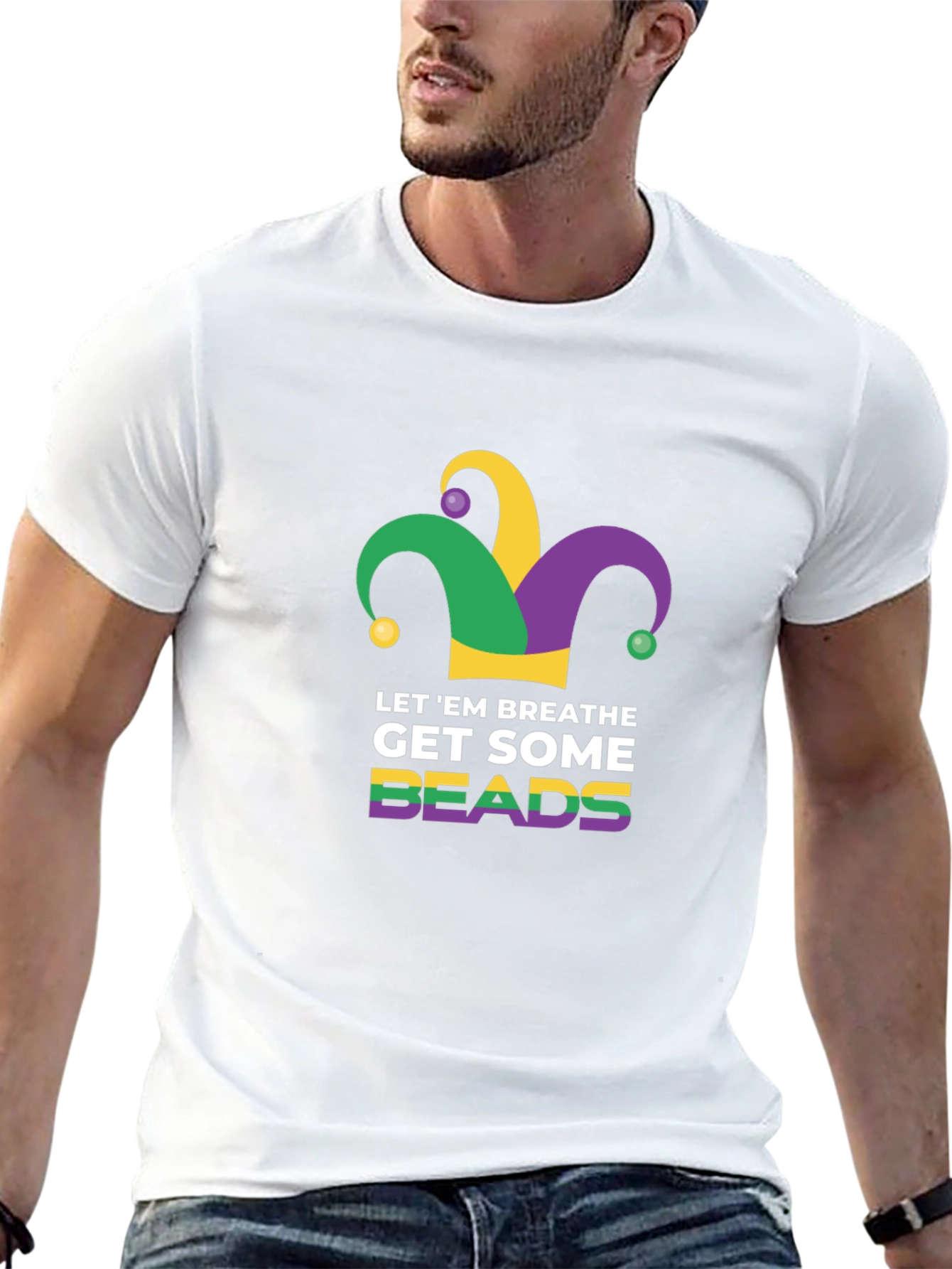 Mardi Gras Let Em Breathe Beads Graphic T-Shirt