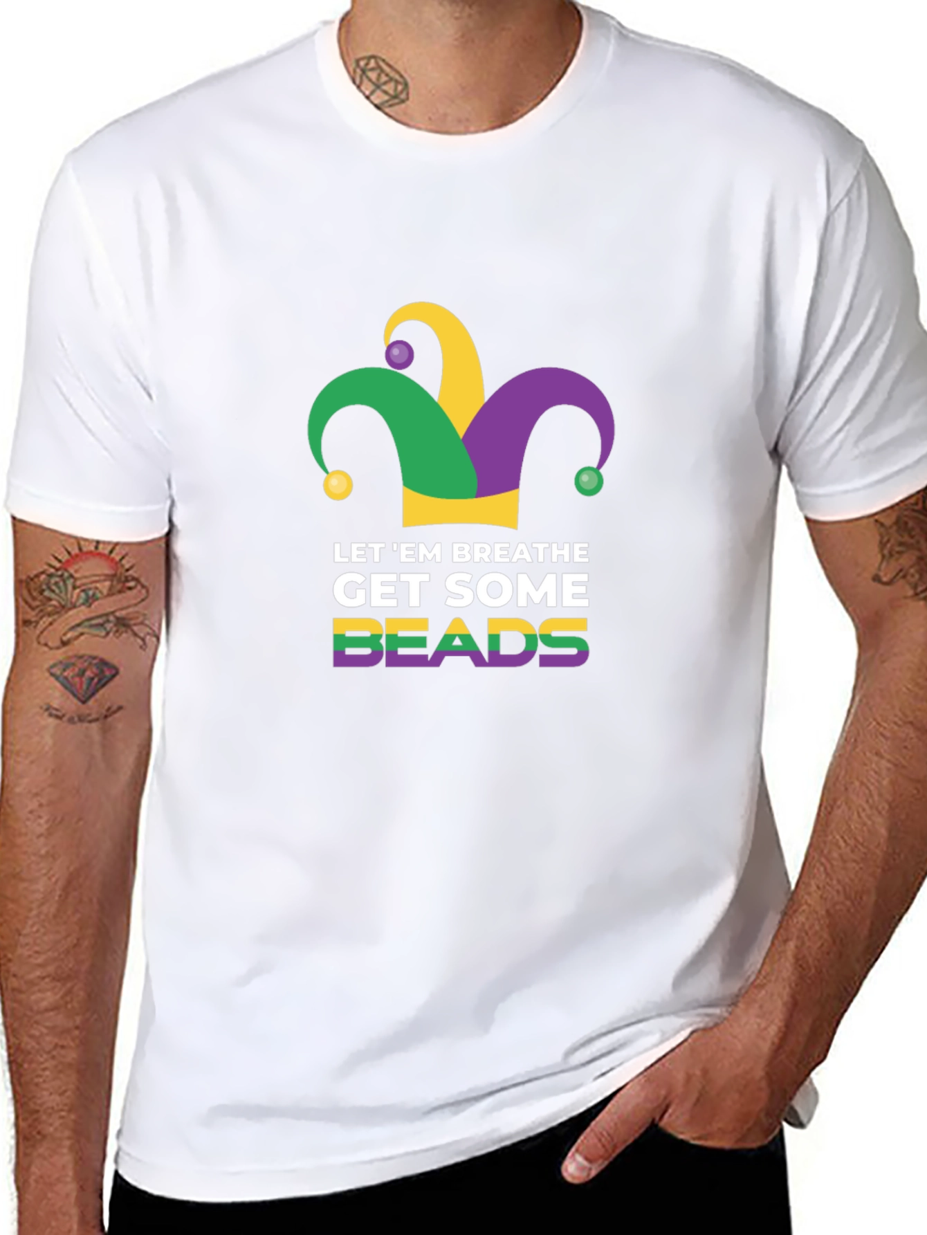 Mardi Gras Let Em Breathe Beads Graphic T-Shirt
