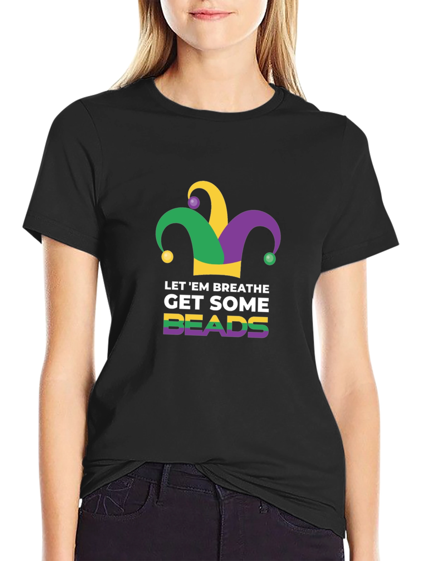 Mardi Gras Let Em Breathe Beads Graphic T-Shirt