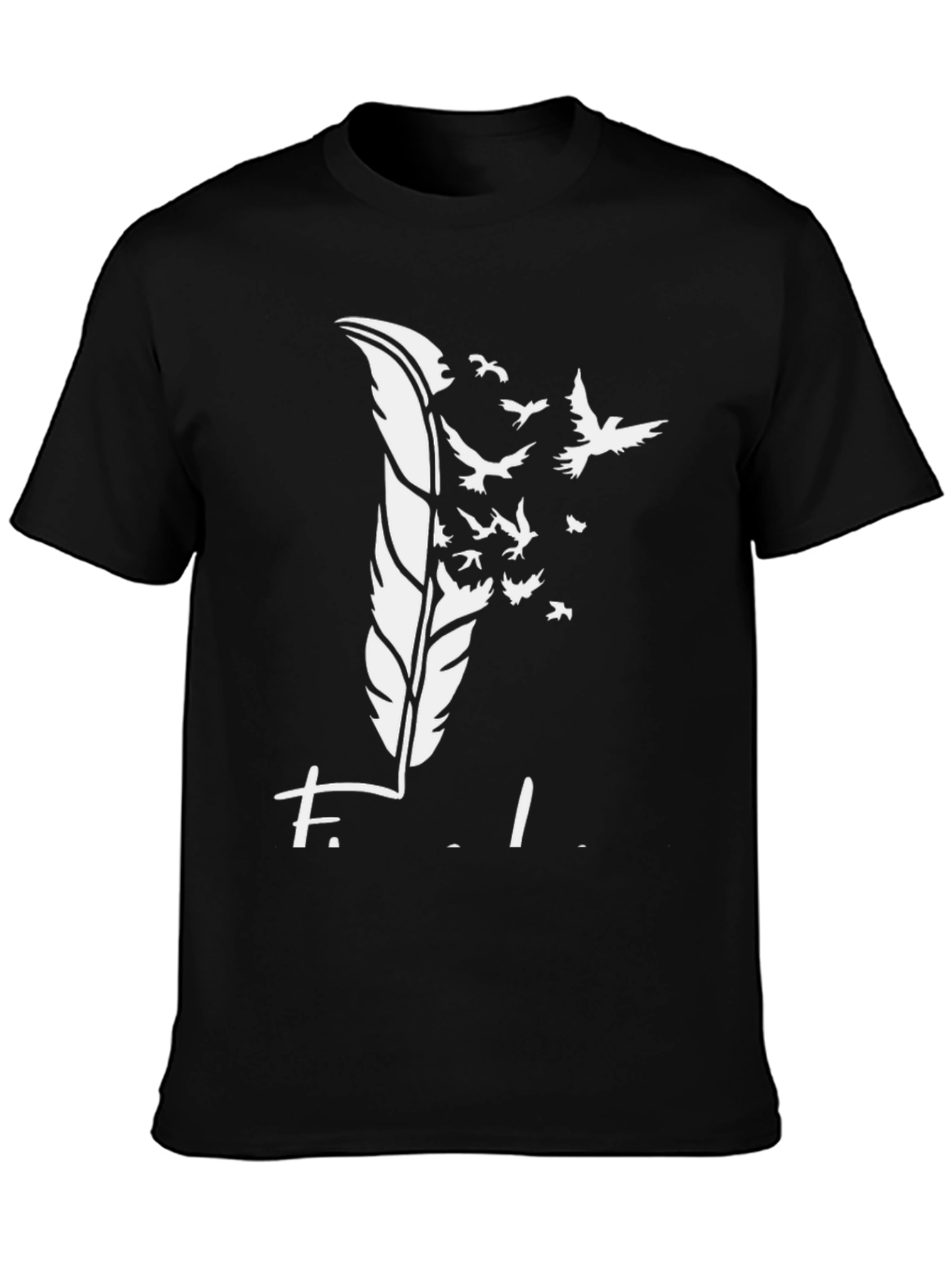 Feather Birds Graphic Black T-Shirt