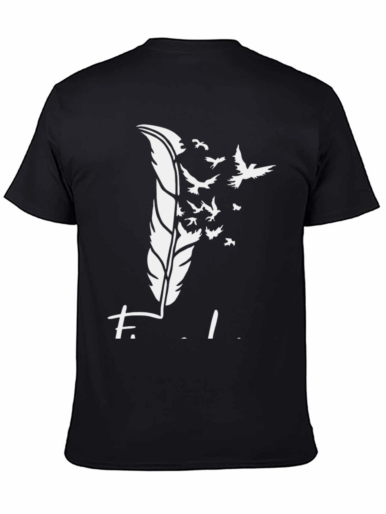 Feather Birds Graphic Black T-Shirt