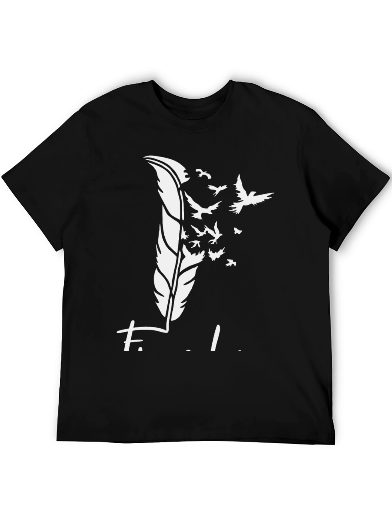 Feather Birds Graphic Black T-Shirt
