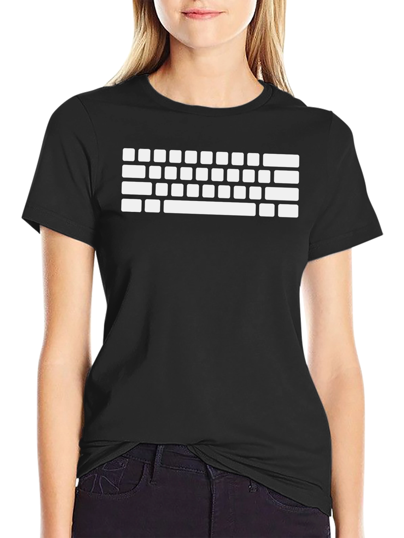 Keyboard T-Shirt - White Graphic Print on Black Tee