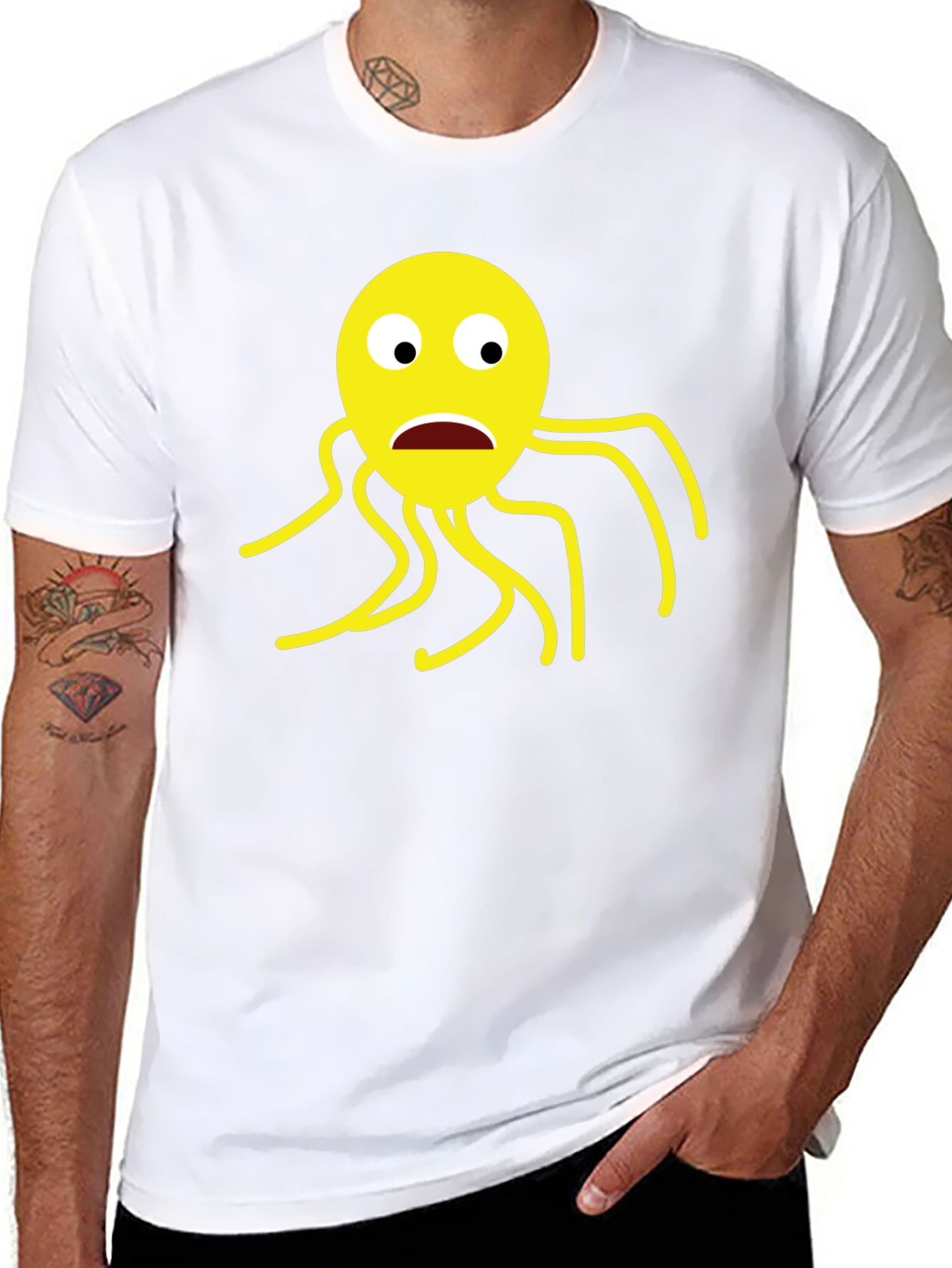 Black T-Shirt with Cartoon Octopus Graphic