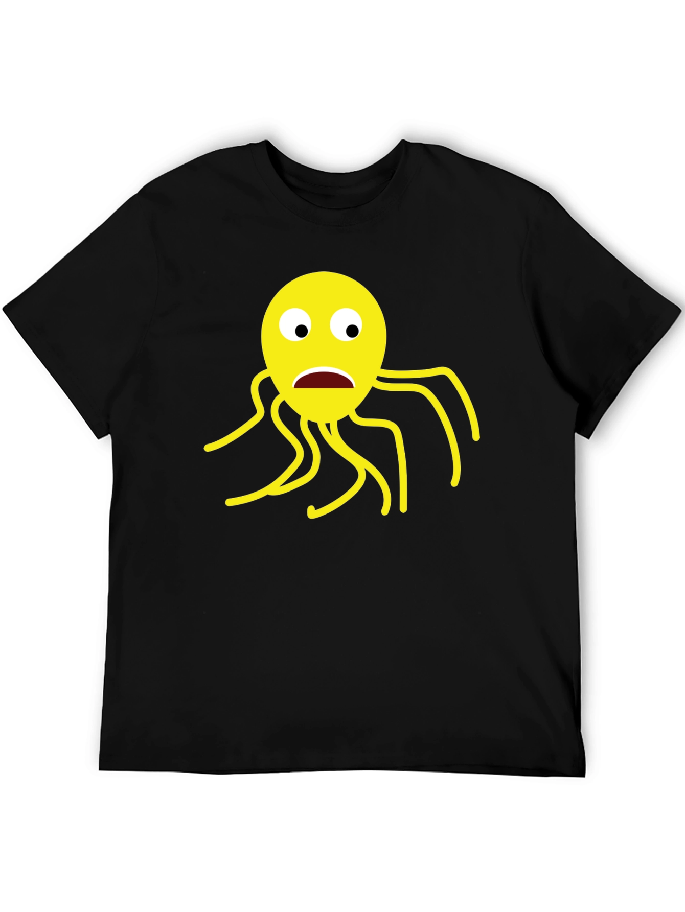 Black T-Shirt with Cartoon Octopus Graphic
